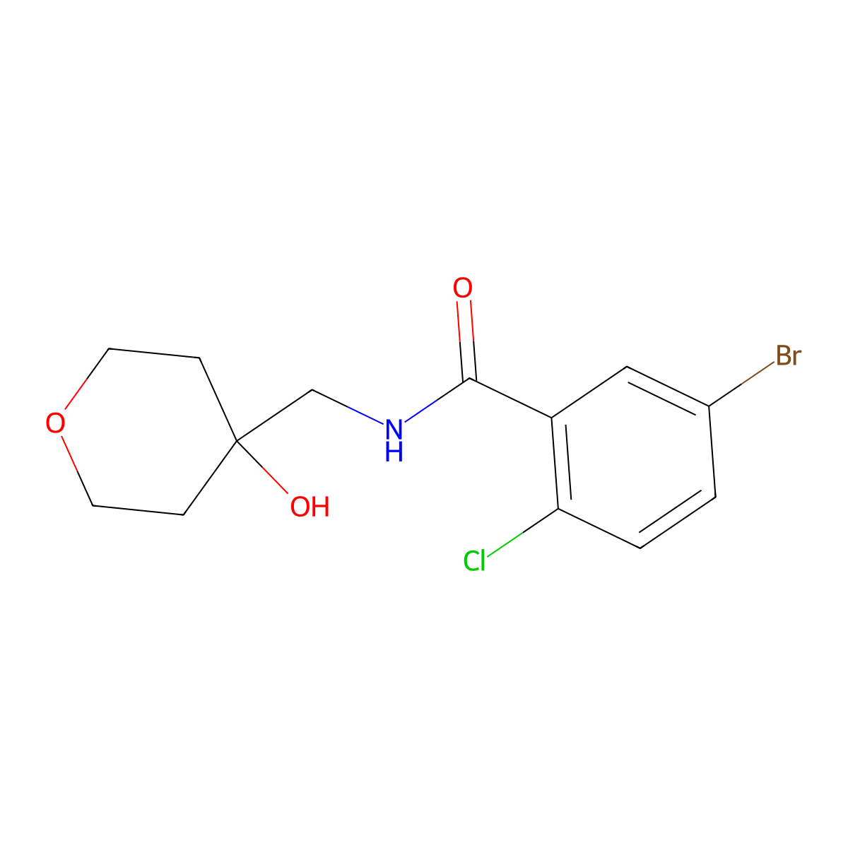 5-bromo-2-chloro-N-((4-hydroxytetrahydro-2H-pyran-4-yl)methyl)benzamide molecular structure, CAS 1351596-56-9