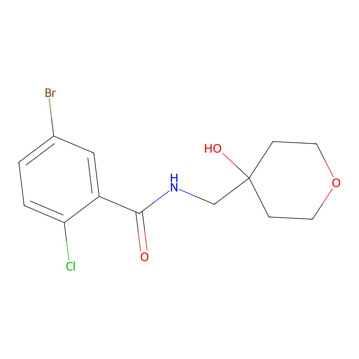 5-bromo-2-chloro-N-((4-hydroxytetrahydro-2H-pyran-4-yl)methyl)benzamide molecular structure, CAS 1351596-56-9