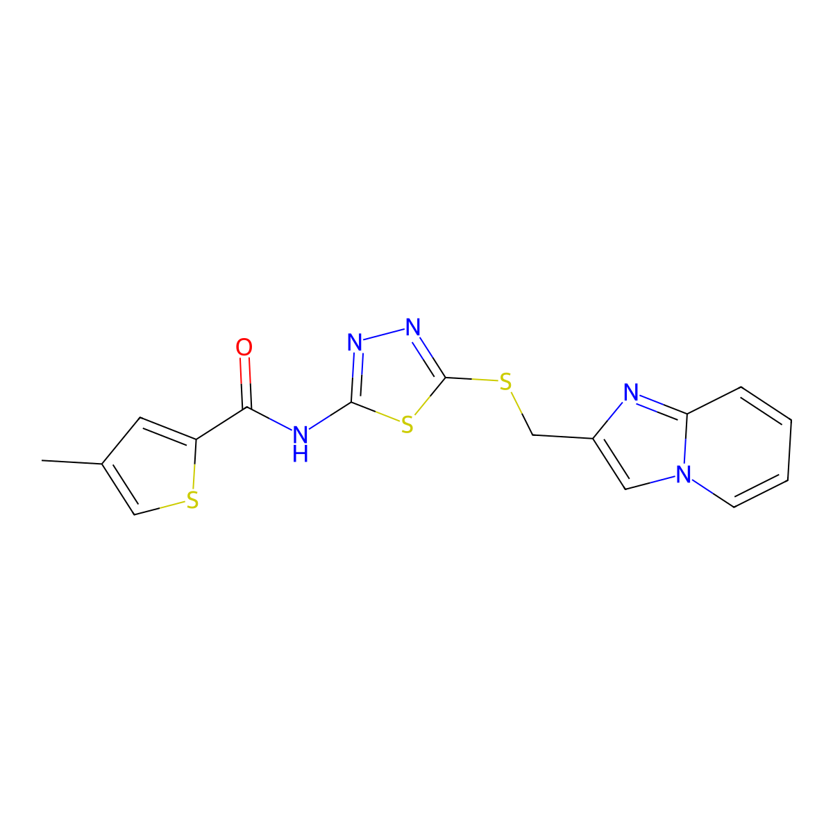 N-(5-((imidazo[1,2-a]pyridin-2-ylmethyl)thio)-1,3,4-thiadiazol-2-yl)-4-methylthiophene-2-carboxamide molecular structure, CAS 1351596-65-0
