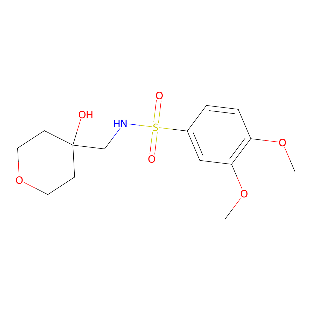 N-((4-hydroxytetrahydro-2H-pyran-4-yl)methyl)-3,4-dimethoxybenzenesulfonamide molecular structure, CAS 1351596-68-3