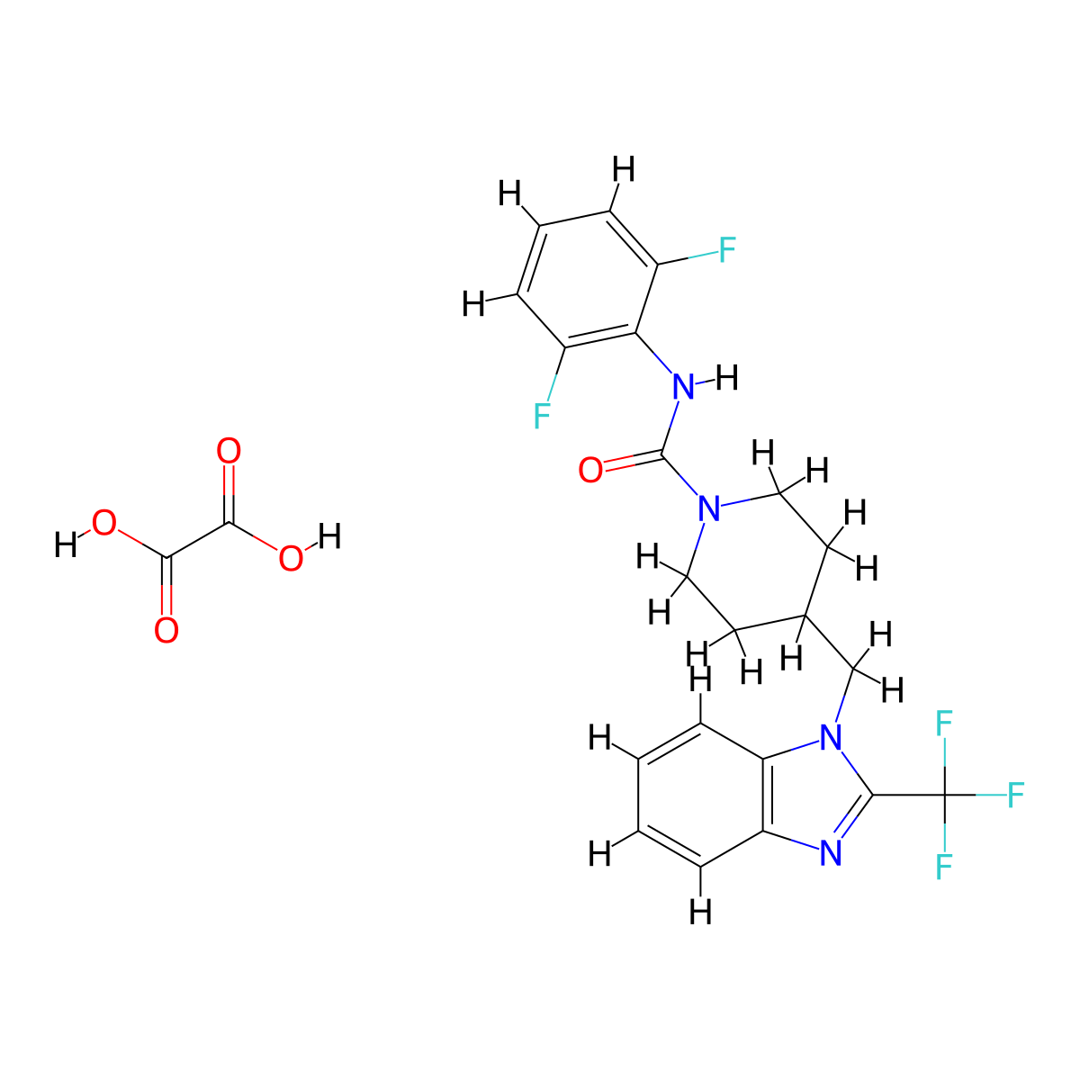 N-(2,6-difluorophenyl)-4-((2-(trifluoromethyl)-1H-benzo[d]imidazol-1-yl)methyl)piperidine-1-carboxamide oxalate molecular structure, CAS 1351596-71-8