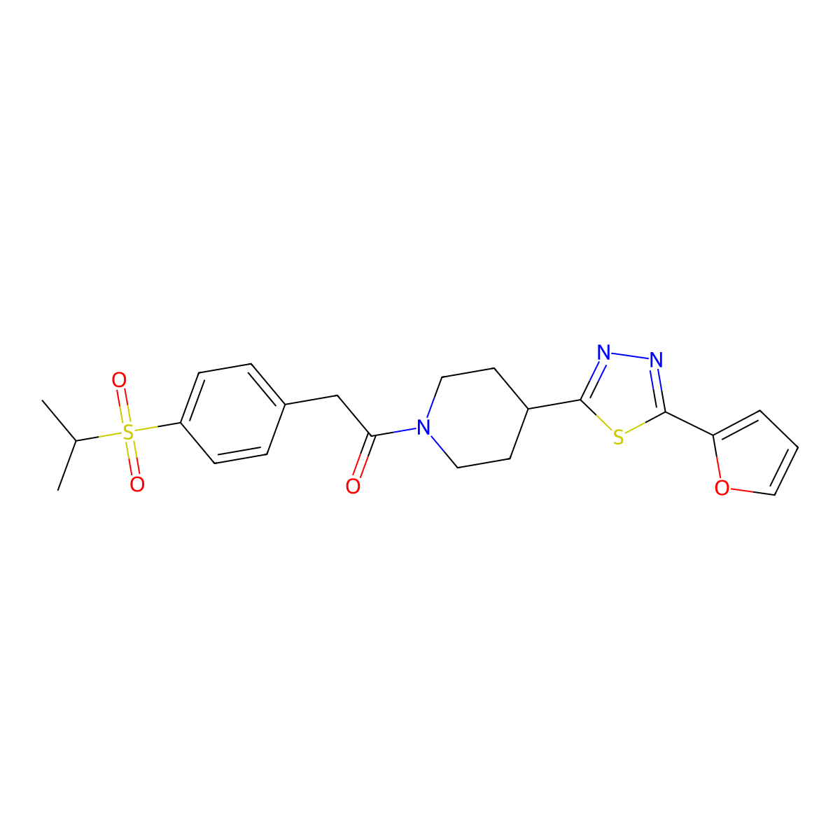 1-(4-(5-(Furan-2-yl)-1,3,4-thiadiazol-2-yl)piperidin-1-yl)-2-(4-(isopropylsulfonyl)phenyl)ethanone molecular structure, CAS 1351596-74-1