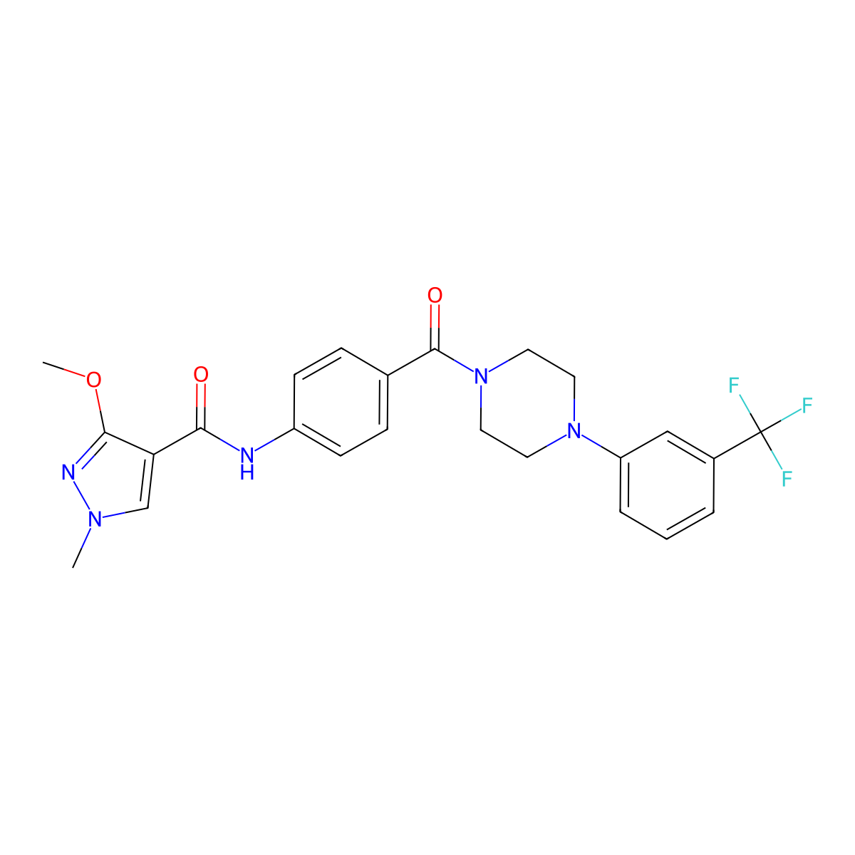 3-methoxy-1-methyl-N-(4-(4-(3-(trifluoromethyl)phenyl)piperazine-1-carbonyl)phenyl)-1H-pyrazole-4-carboxamide molecular structure, CAS 1351596-75-2