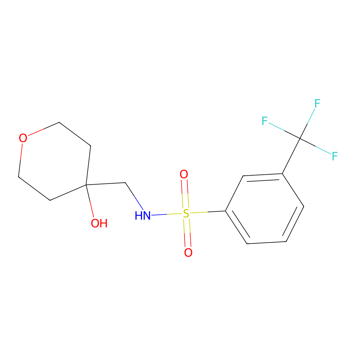 N-((4-hydroxytetrahydro-2H-pyran-4-yl)methyl)-3-(trifluoromethyl)benzenesulfonamide molecular structure, CAS 1351596-76-3