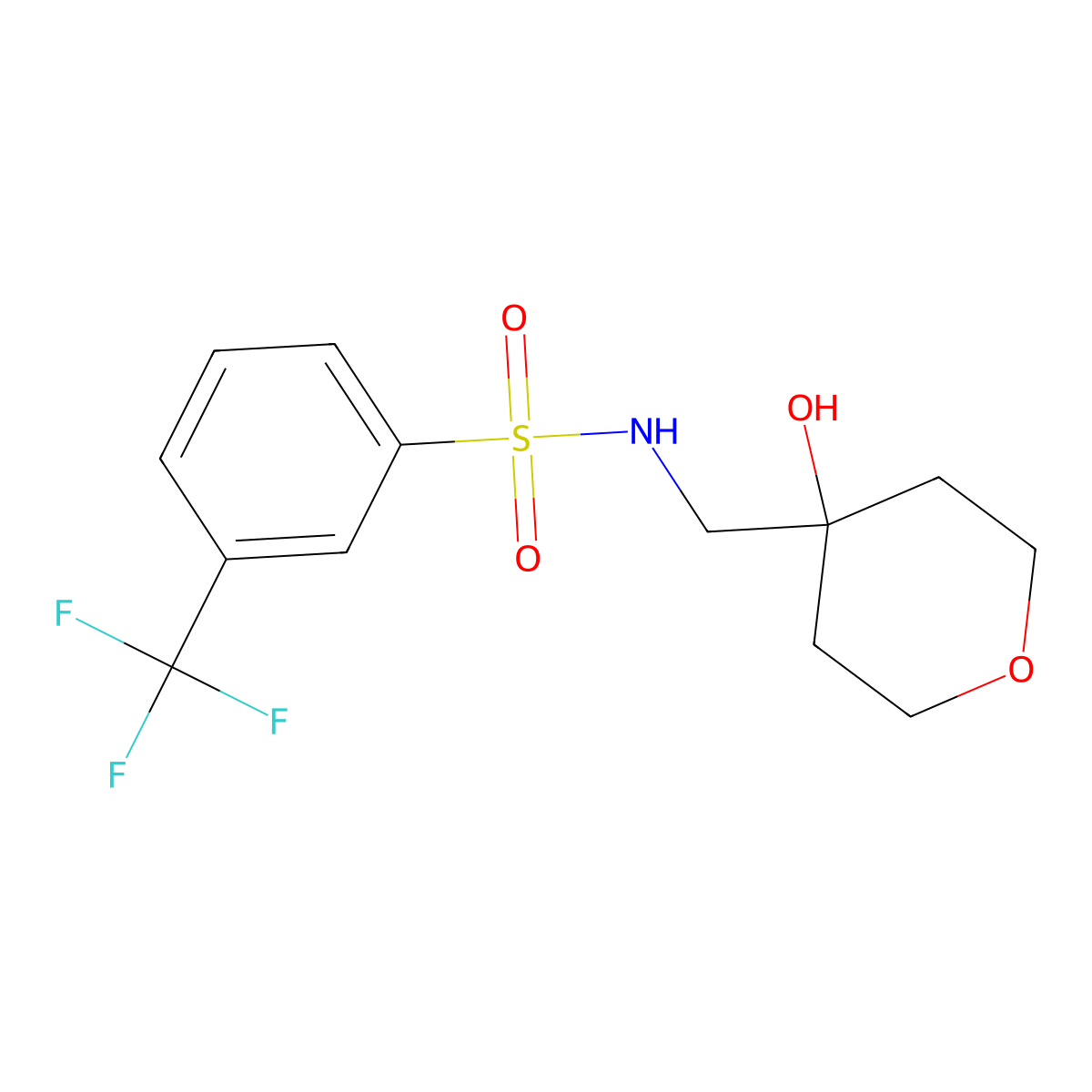N-((4-hydroxytetrahydro-2H-pyran-4-yl)methyl)-3-(trifluoromethyl)benzenesulfonamide molecular structure, CAS 1351596-76-3