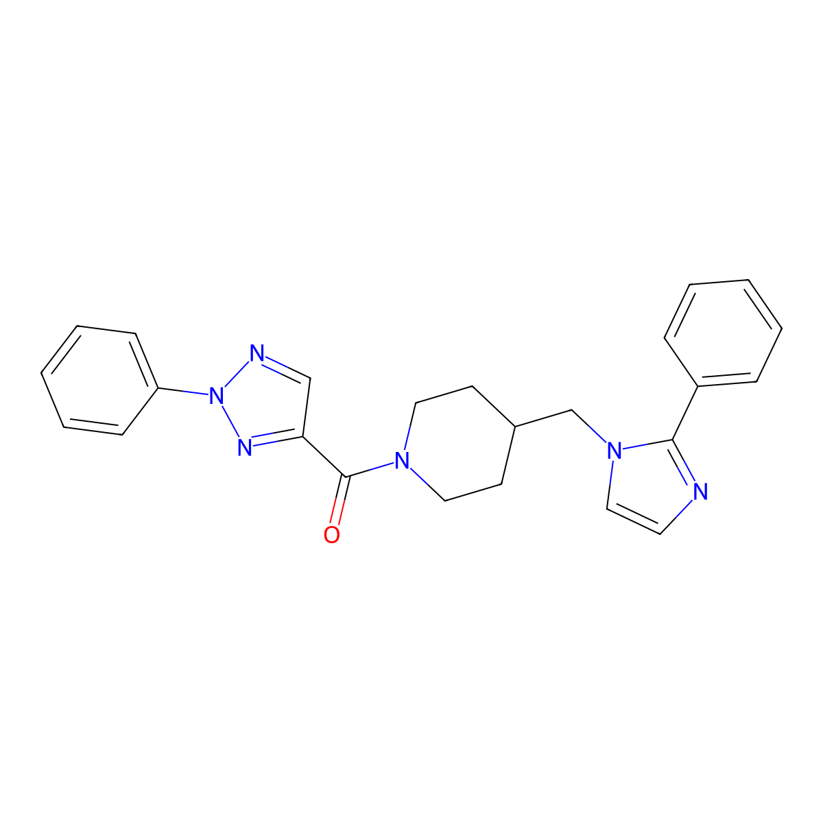 (4-((2-phenyl-1H-imidazol-1-yl)methyl)piperidin-1-yl)(2-phenyl-2H-1,2,3-triazol-4-yl)methanone molecular structure, CAS 1351596-79-6