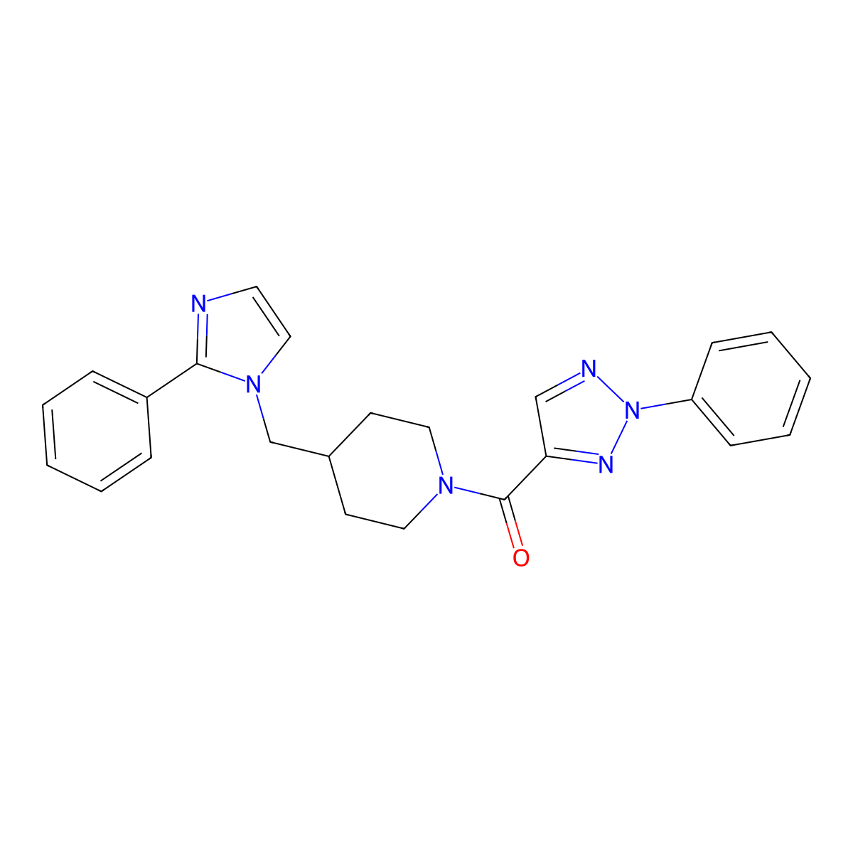 (4-((2-phenyl-1H-imidazol-1-yl)methyl)piperidin-1-yl)(2-phenyl-2H-1,2,3-triazol-4-yl)methanone molecular structure, CAS 1351596-79-6