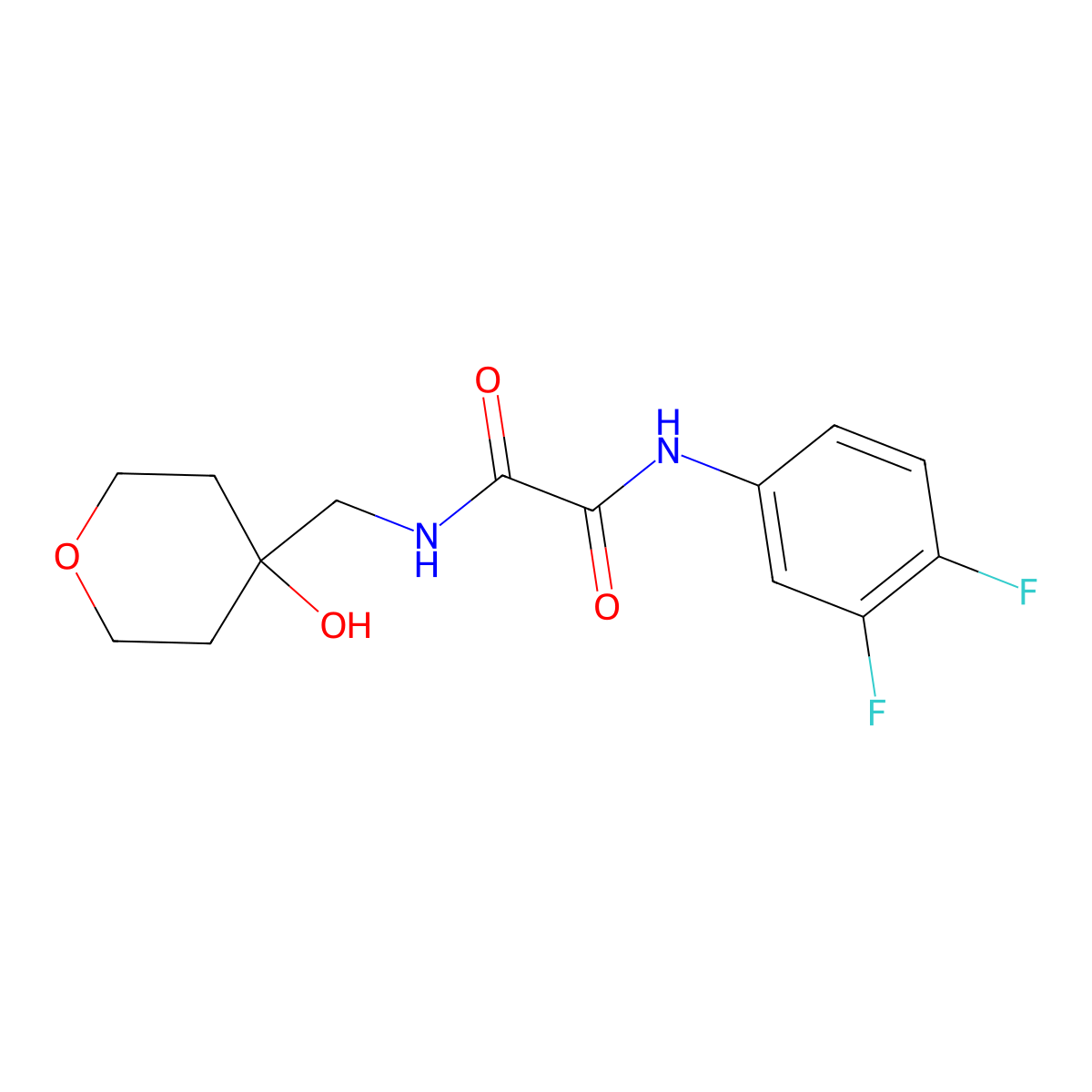 N1-(3,4-difluorophenyl)-N2-((4-hydroxytetrahydro-2H-pyran-4-yl)methyl)oxalamide molecular structure, CAS 1351596-81-0