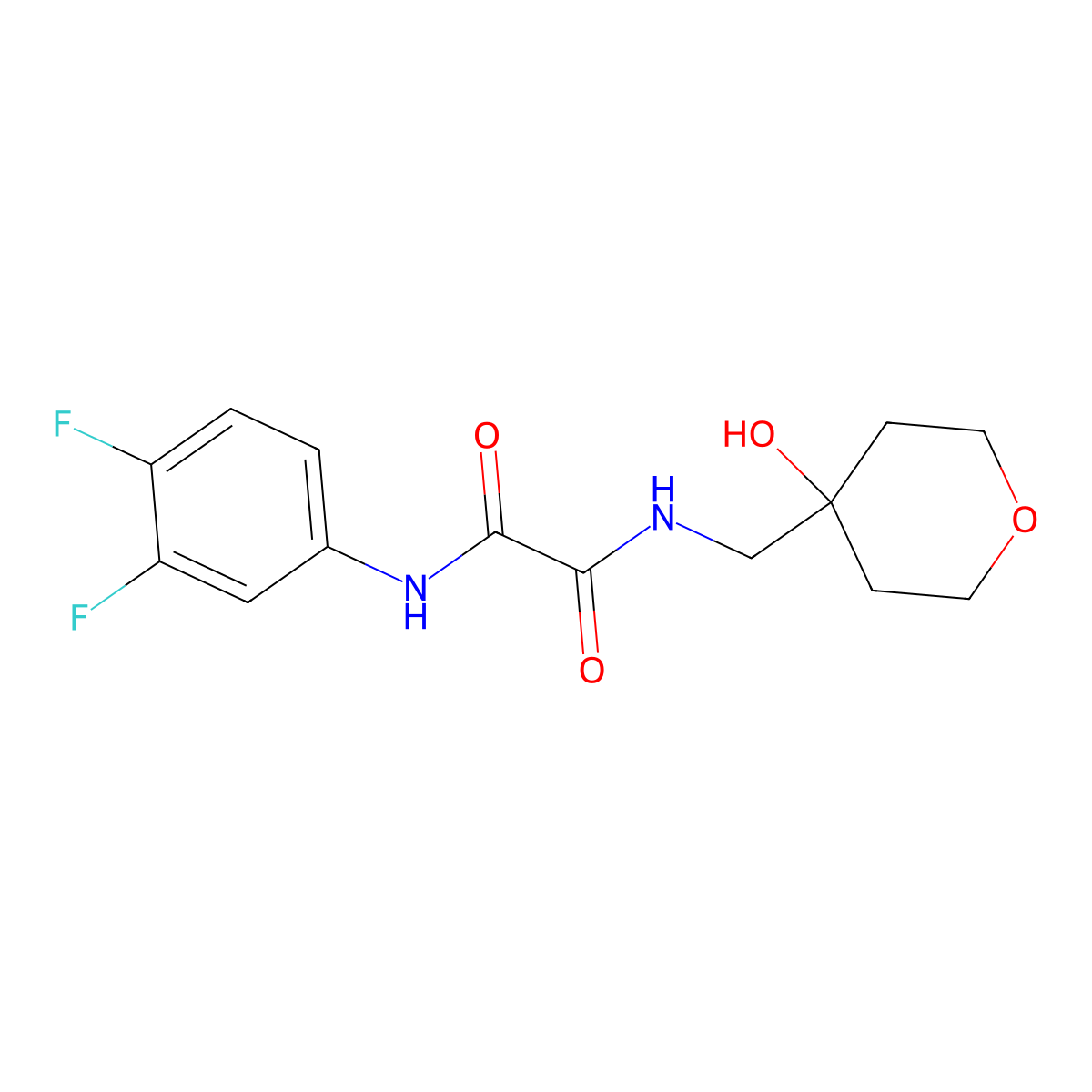 N1-(3,4-difluorophenyl)-N2-((4-hydroxytetrahydro-2H-pyran-4-yl)methyl)oxalamide molecular structure, CAS 1351596-81-0