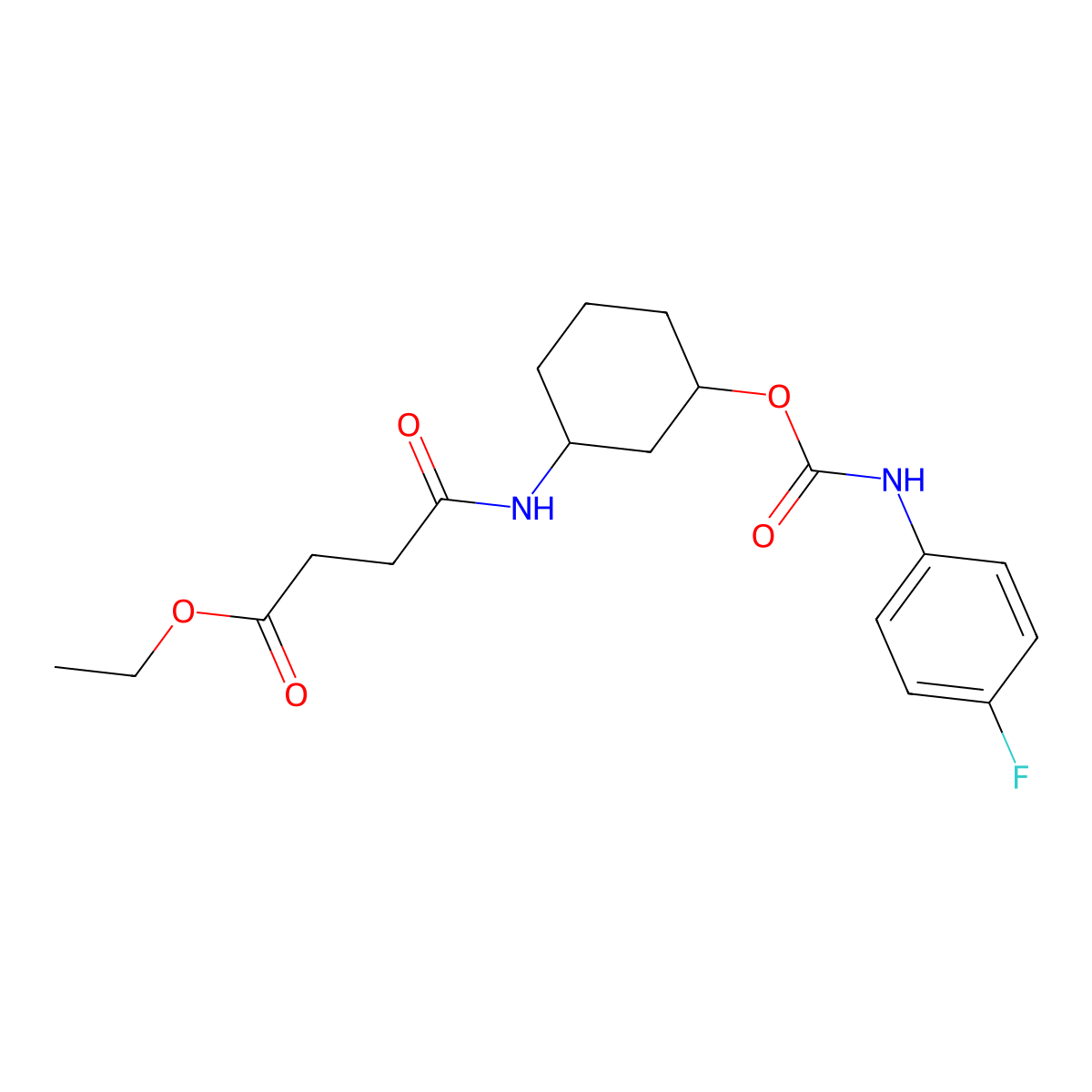 Ethyl 4-((3-(((4-fluorophenyl)carbamoyl)oxy)cyclohexyl)amino)-4-oxobutanoate molecular structure, CAS 1351596-82-1