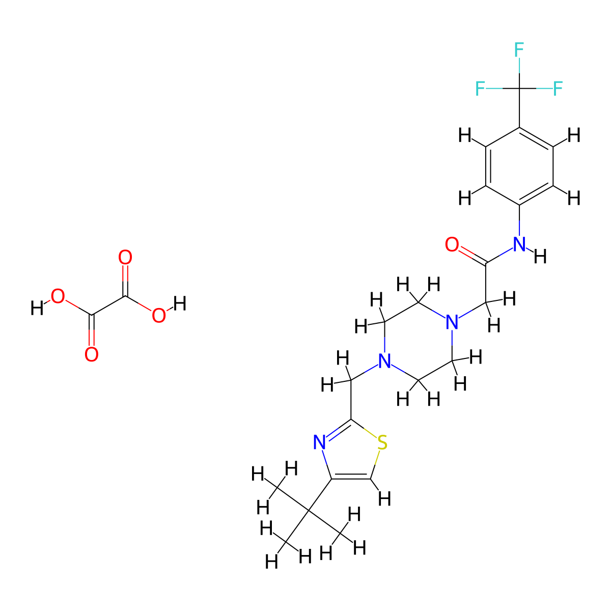 2-(4-((4-(tert-butyl)thiazol-2-yl)methyl)piperazin-1-yl)-N-(4-(trifluoromethyl)phenyl)acetamide oxalate molecular structure, CAS 1351596-83-2