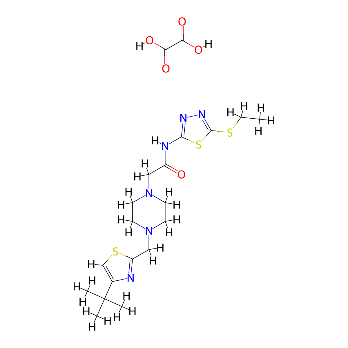 2-(4-((4-(tert-butyl)thiazol-2-yl)methyl)piperazin-1-yl)-N-(5-(ethylthio)-1,3,4-thiadiazol-2-yl)acetamide oxalate molecular structure, CAS 1351596-84-3