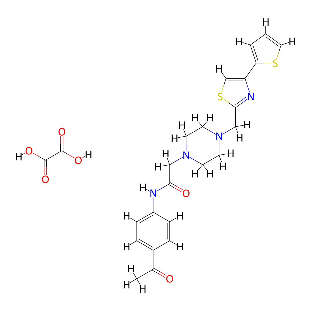 N-(4-acetylphenyl)-2-(4-((4-(thiophen-2-yl)thiazol-2-yl)methyl)piperazin-1-yl)acetamide oxalate molecular structure, CAS 1351596-86-5