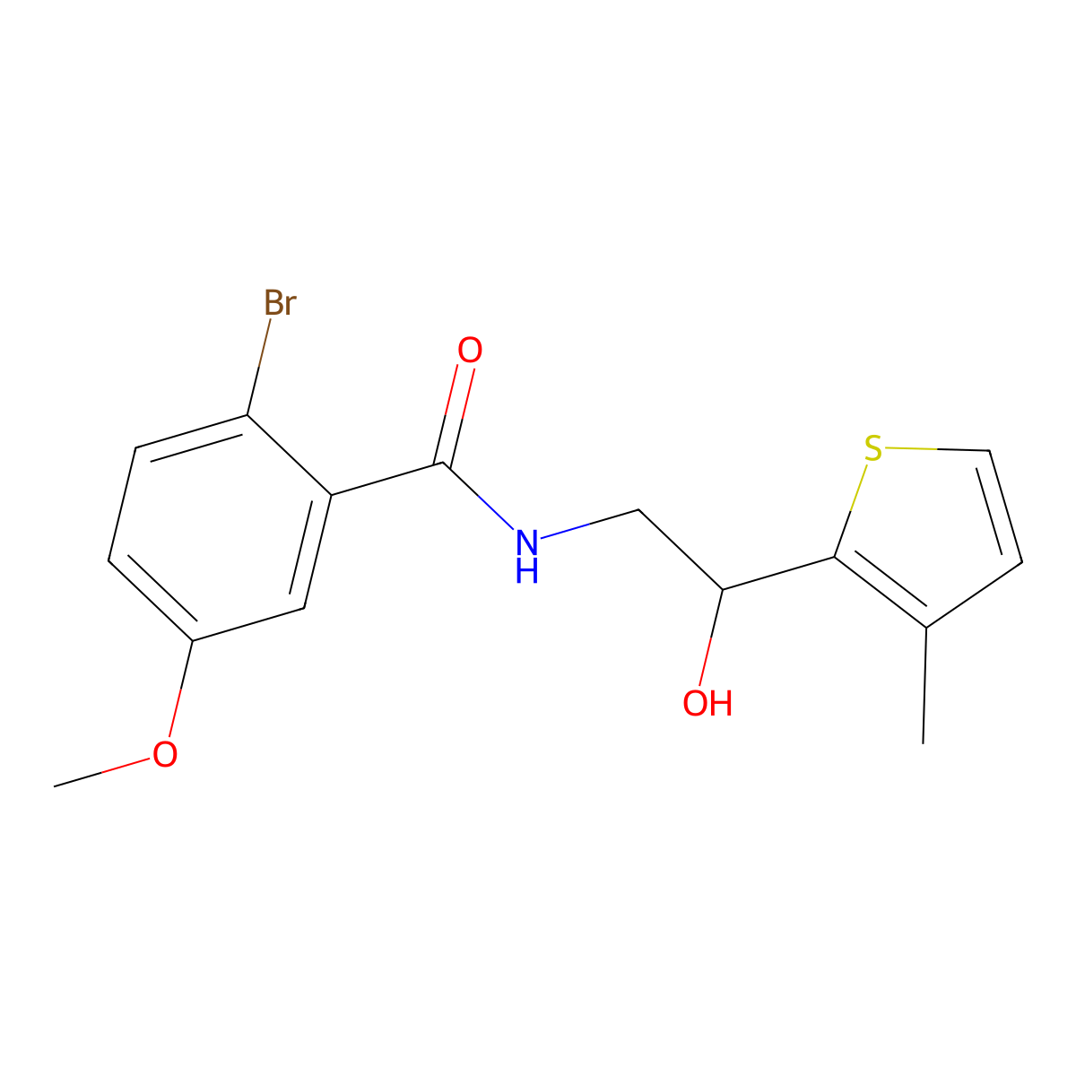 2-bromo-N-[2-hydroxy-2-(3-methylthiophen-2-yl)ethyl]-5-methoxybenzamide molecular structure, CAS 1351596-90-1