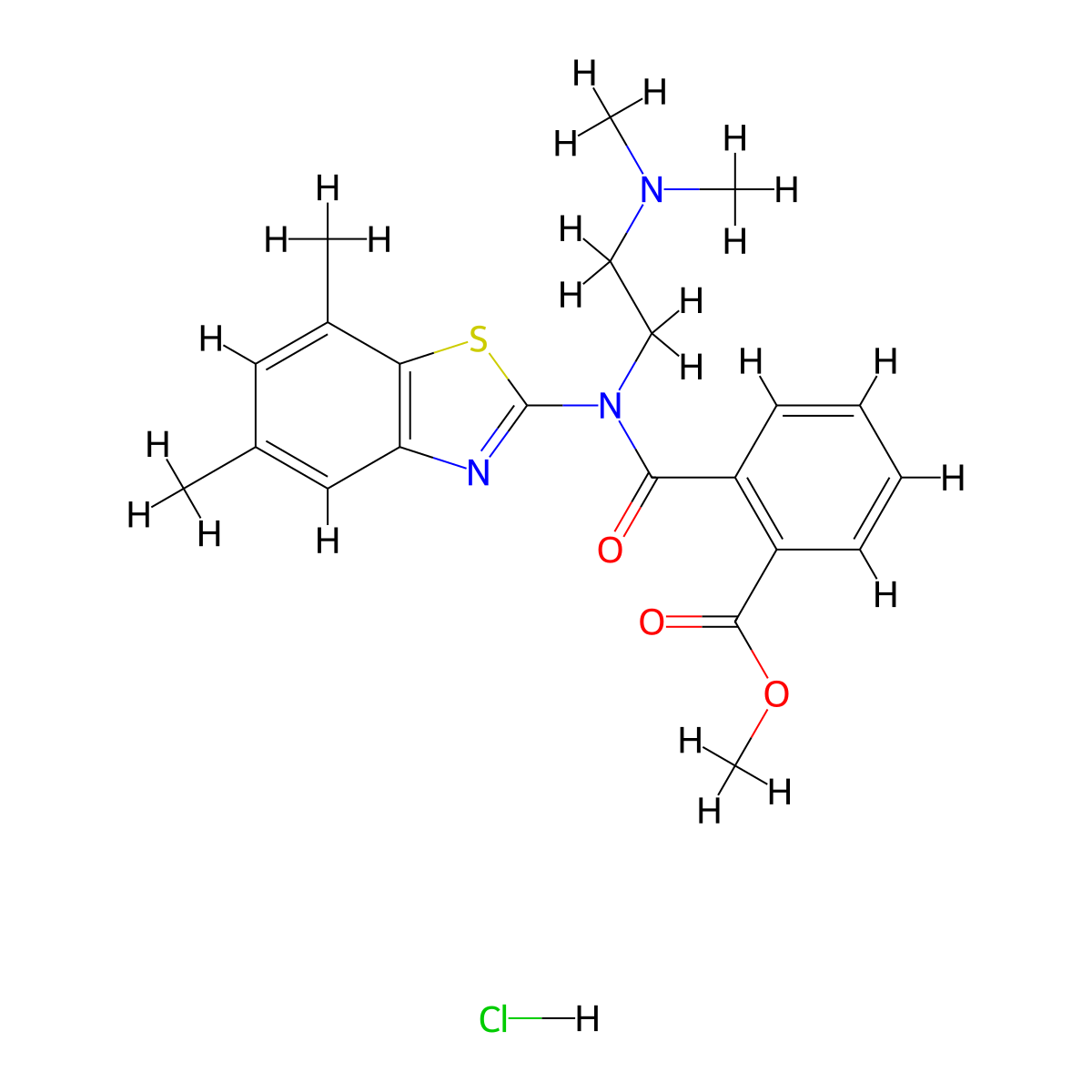 Methyl 2-((2-(dimethylamino)ethyl)(5,7-dimethylbenzo[d]thiazol-2-yl)carbamoyl)benzoate hydrochloride molecular structure, CAS 1351596-91-2