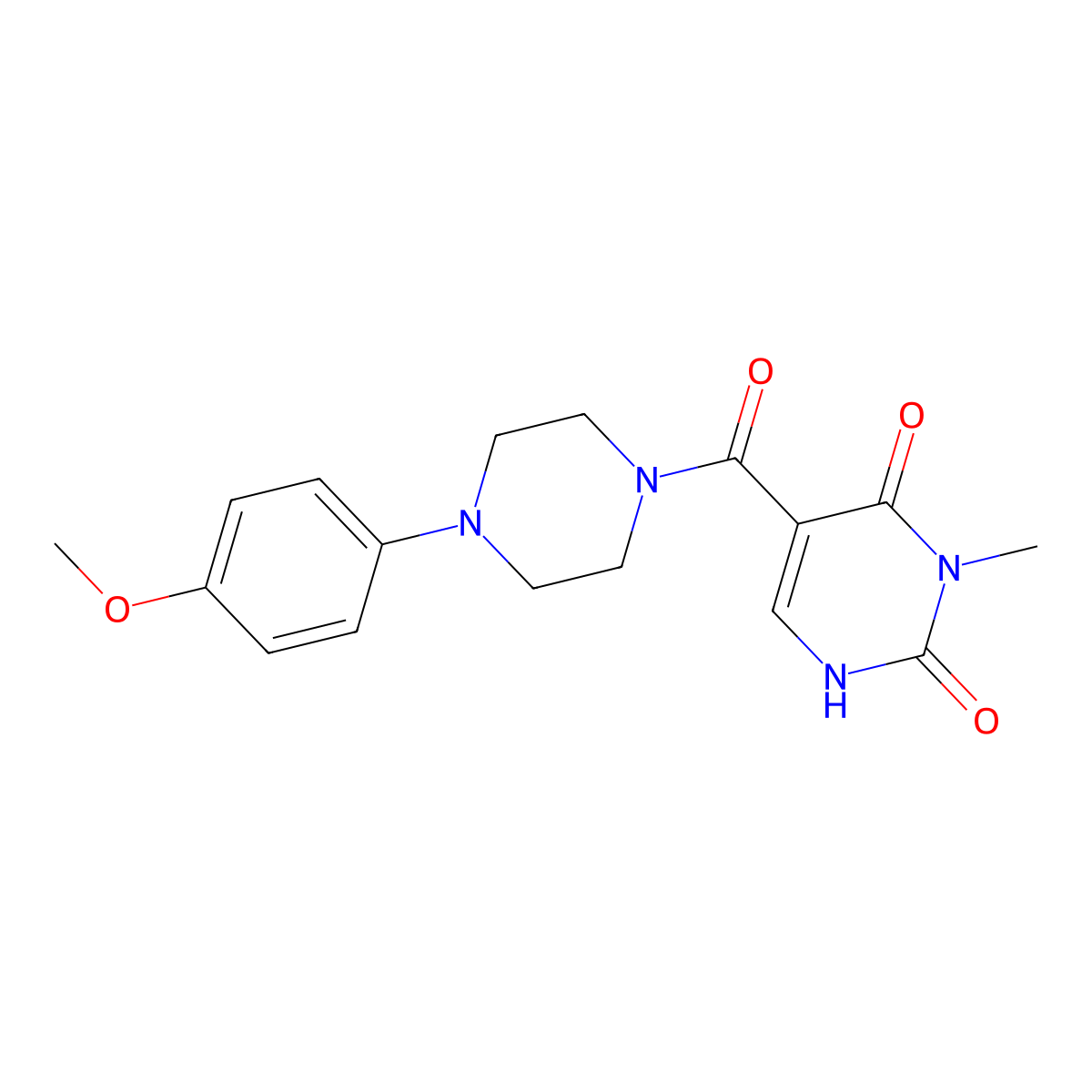 5-(4-(4-methoxyphenyl)piperazine-1-carbonyl)-3-methylpyrimidine-2,4(1H,3H)-dione molecular structure, CAS 1351596-93-4