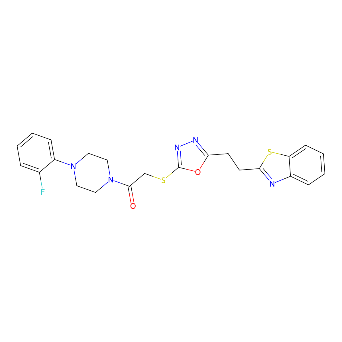 2-((5-(2-(Benzo[d]thiazol-2-yl)ethyl)-1,3,4-oxadiazol-2-yl)thio)-1-(4-(2-fluorophenyl)piperazin-1-yl)ethanone molecular structure, CAS 1351596-96-7