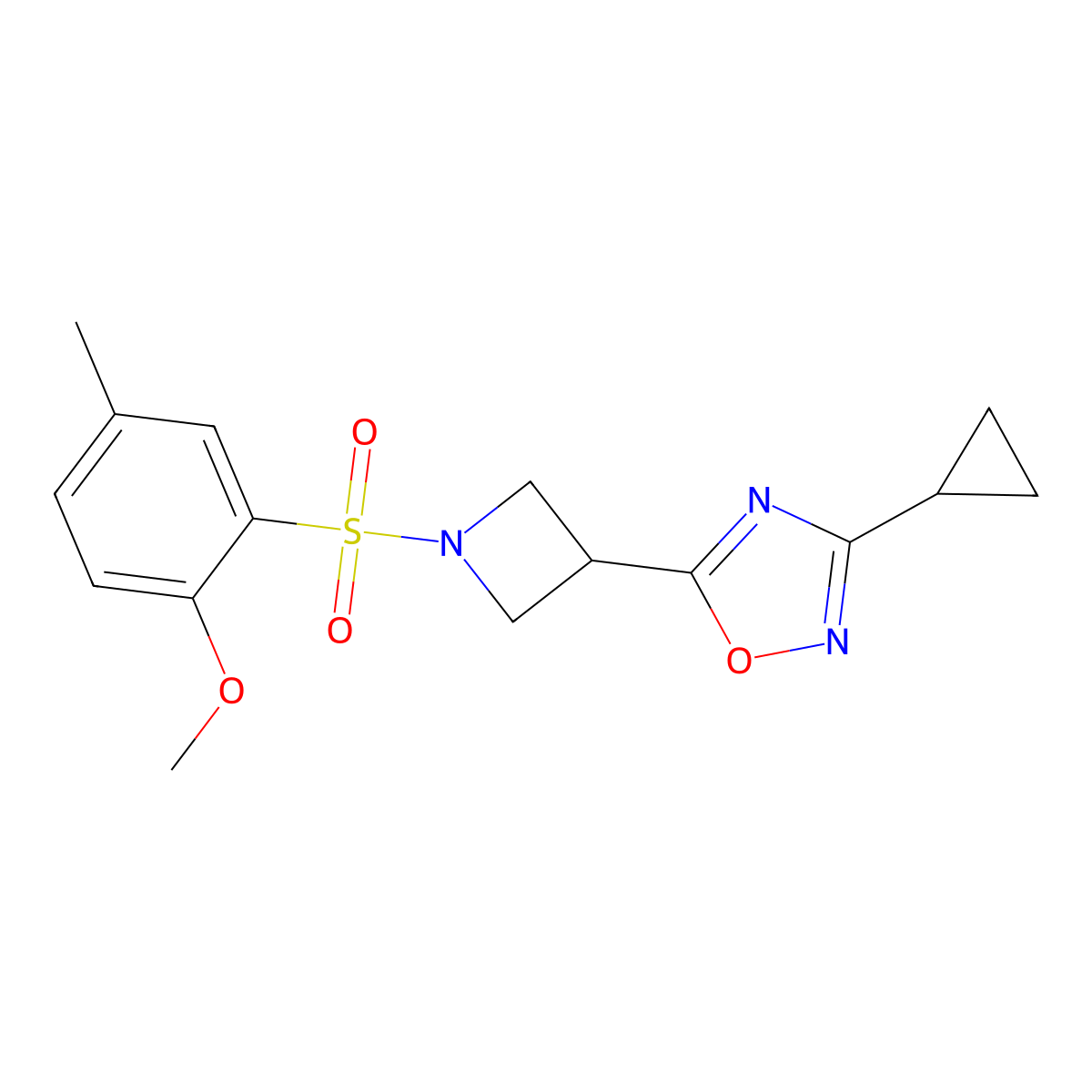 3-Cyclopropyl-5-(1-((2-methoxy-5-methylphenyl)sulfonyl)azetidin-3-yl)-1,2,4-oxadiazole molecular structure, CAS 1351596-98-9
