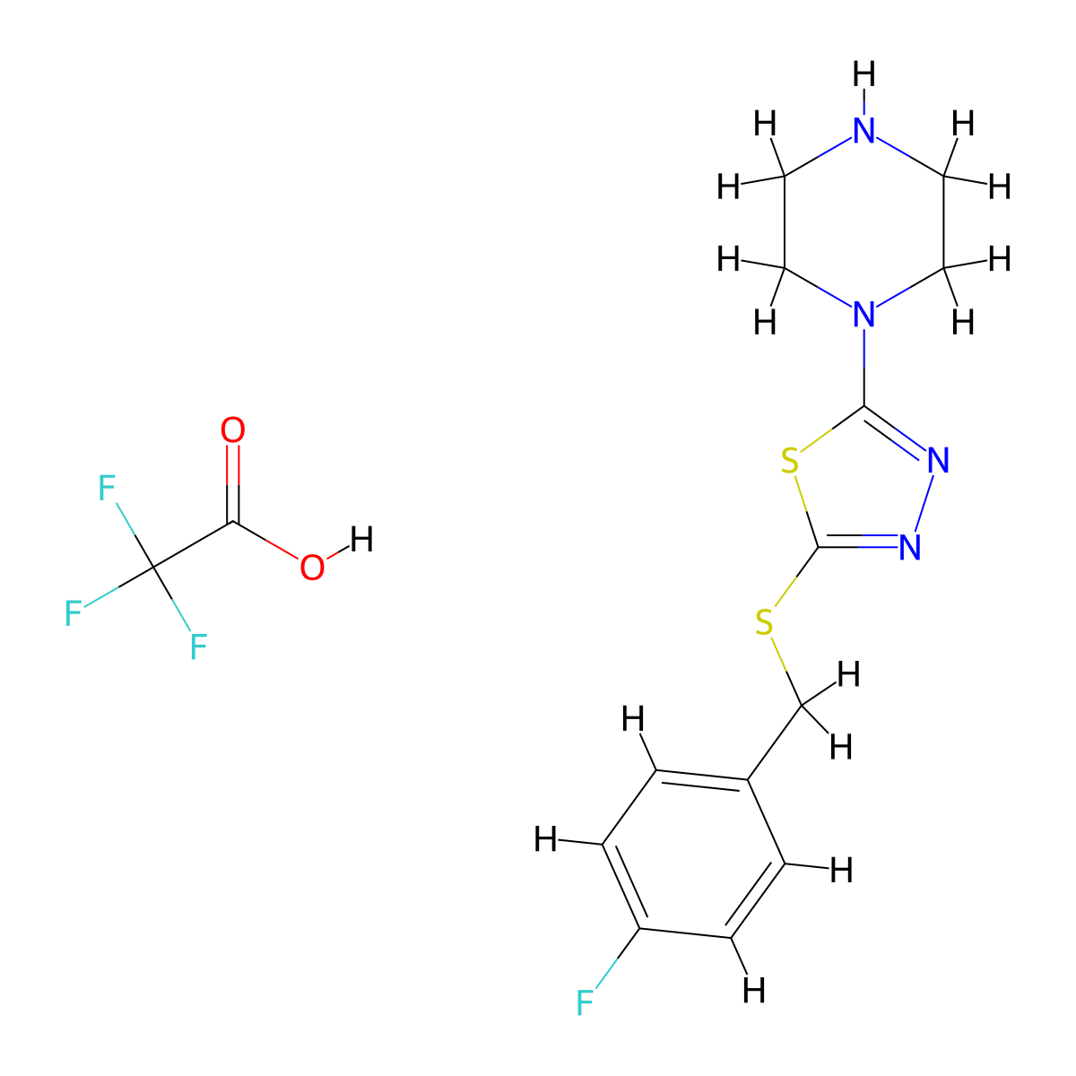 2-((4-Fluorobenzyl)thio)-5-(piperazin-1-yl)-1,3,4-thiadiazole 2,2,2-trifluoroacetate molecular structure, CAS 1351596-99-0
