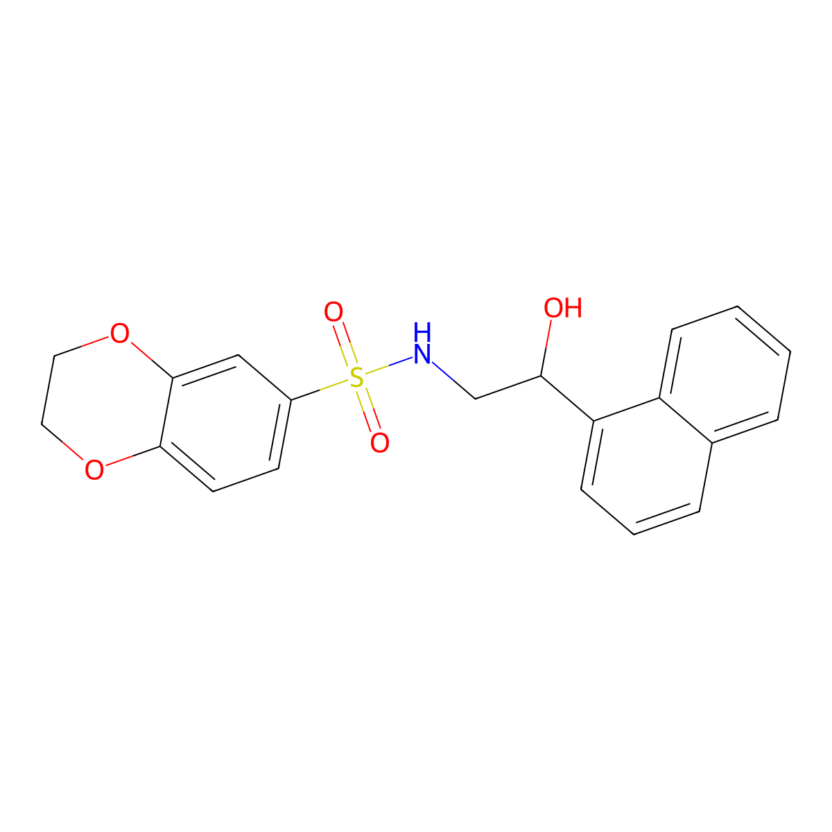 N-(2-hydroxy-2-(naphthalen-1-yl)ethyl)-2,3-dihydrobenzo[b][1,4]dioxine-6-sulfonamide molecular structure, CAS 1351597-00-6