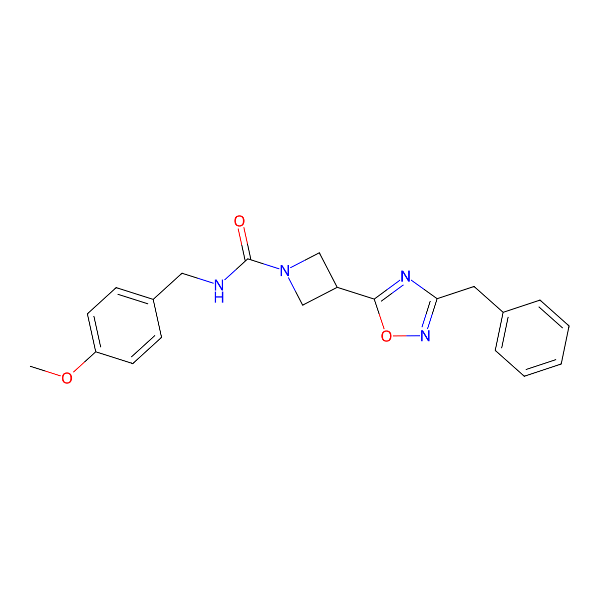 3-(3-benzyl-1,2,4-oxadiazol-5-yl)-N-(4-methoxybenzyl)azetidine-1-carboxamide molecular structure, CAS 1351597-04-0