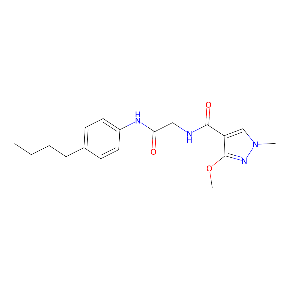 N-(2-((4-butylphenyl)amino)-2-oxoethyl)-3-methoxy-1-methyl-1H-pyrazole-4-carboxamide molecular structure, CAS 1351597-27-7