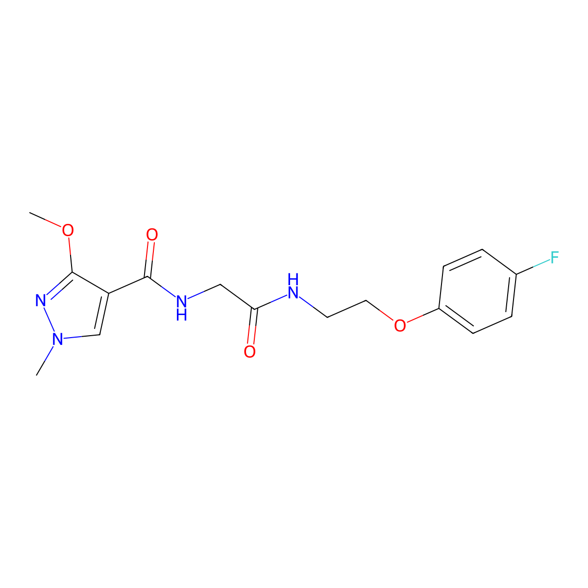N-(2-((2-(4-fluorophenoxy)ethyl)amino)-2-oxoethyl)-3-methoxy-1-methyl-1H-pyrazole-4-carboxamide molecular structure, CAS 1351597-29-9