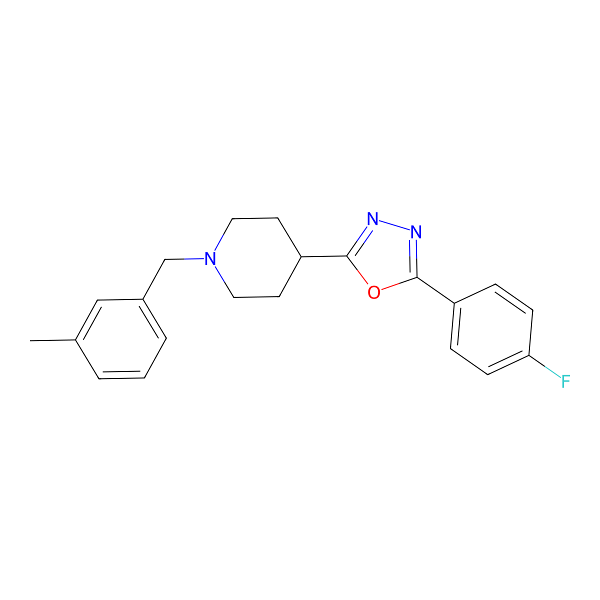 2-(4-Fluorophenyl)-5-(1-(3-methylbenzyl)piperidin-4-yl)-1,3,4-oxadiazole molecular structure, CAS 1351597-35-7
