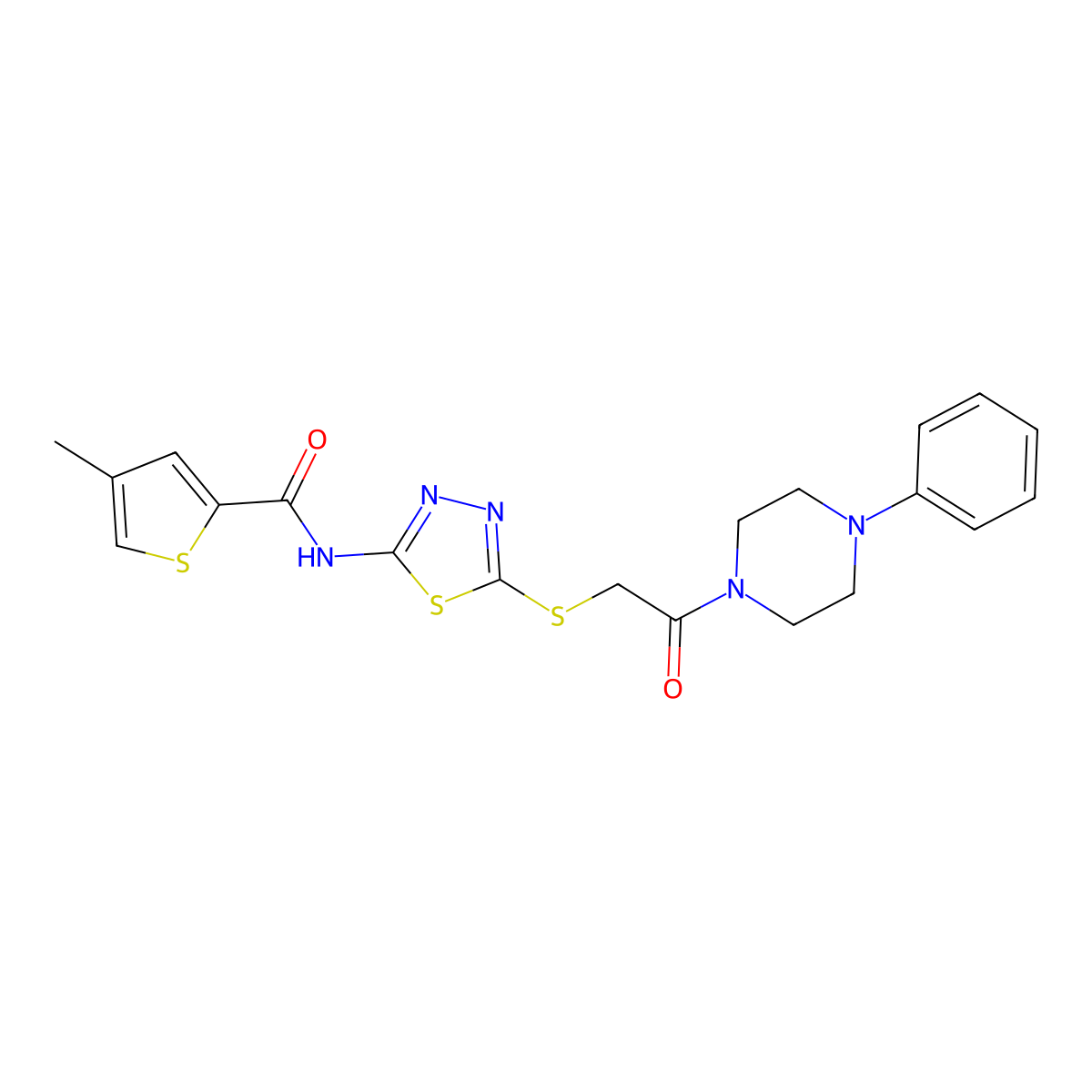 4-methyl-N-(5-((2-oxo-2-(4-phenylpiperazin-1-yl)ethyl)thio)-1,3,4-thiadiazol-2-yl)thiophene-2-carboxamide molecular structure, CAS 1351597-44-8