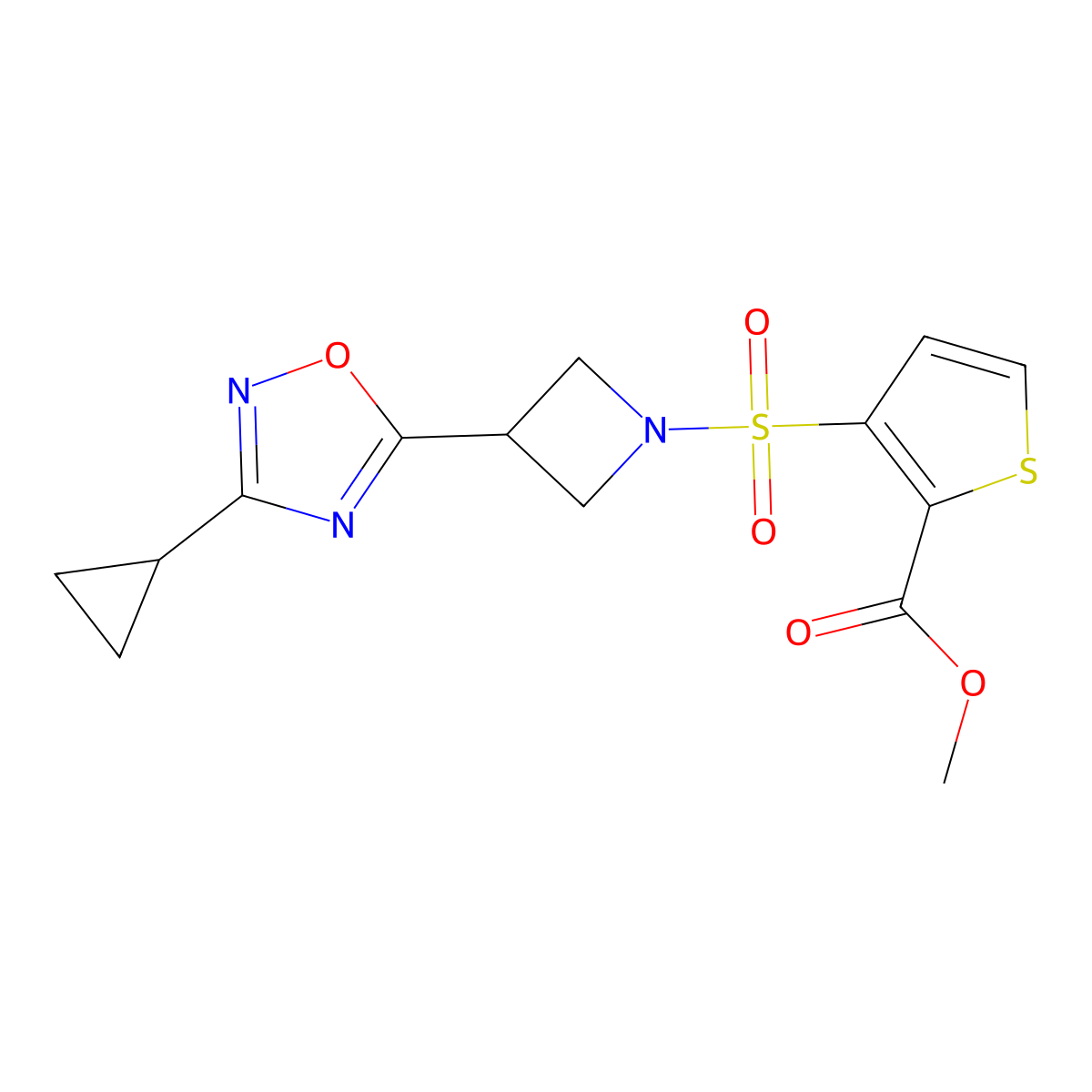 Methyl 3-{[3-(3-cyclopropyl-1,2,4-oxadiazol-5-yl)azetidin-1-yl]sulfonyl}thiophene-2-carboxylate molecular structure, CAS 1351597-47-1
