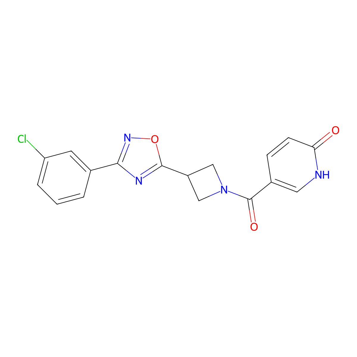 5-(3-(3-(3-chlorophenyl)-1,2,4-oxadiazol-5-yl)azetidine-1-carbonyl)pyridin-2(1H)-one molecular structure, CAS 1351597-52-8