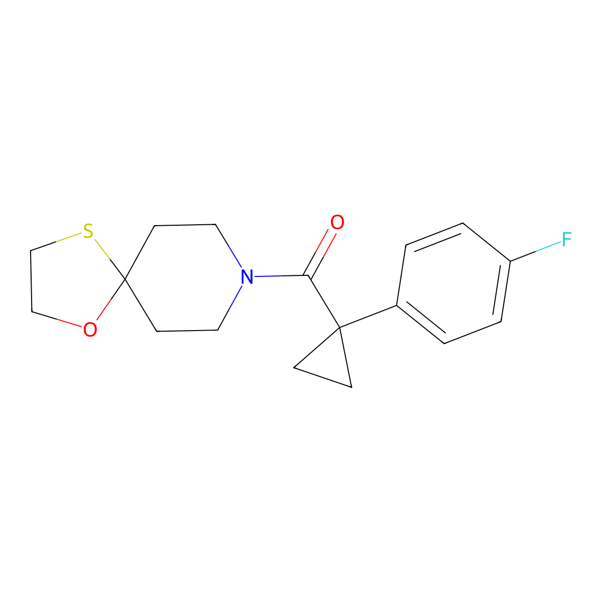 (1-(4-Fluorophenyl)cyclopropyl)(1-oxa-4-thia-8-azaspiro[4.5]decan-8-yl)methanone molecular structure, CAS 1351597-58-4