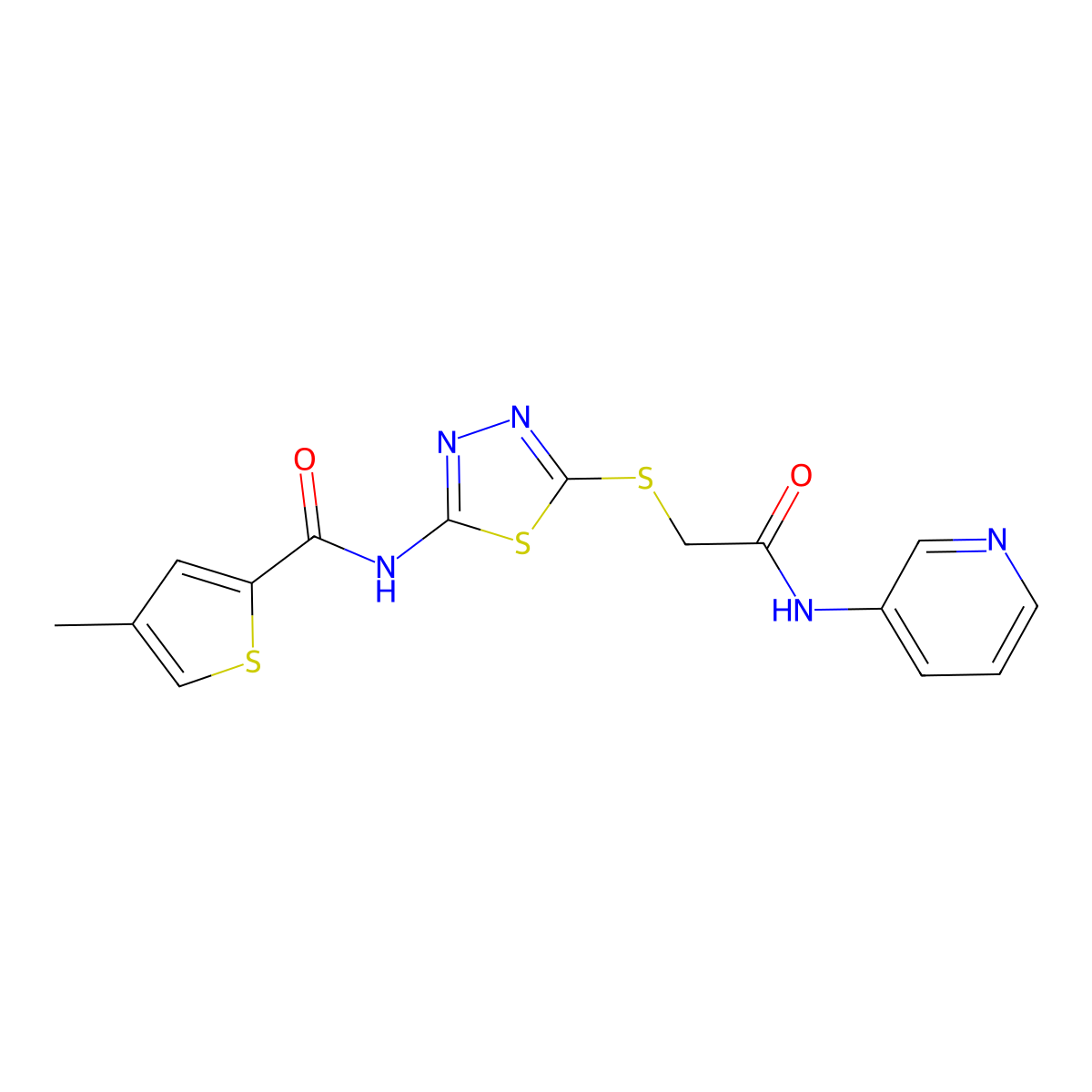 4-methyl-N-(5-((2-oxo-2-(pyridin-3-ylamino)ethyl)thio)-1,3,4-thiadiazol-2-yl)thiophene-2-carboxamide molecular structure, CAS 1351597-68-6