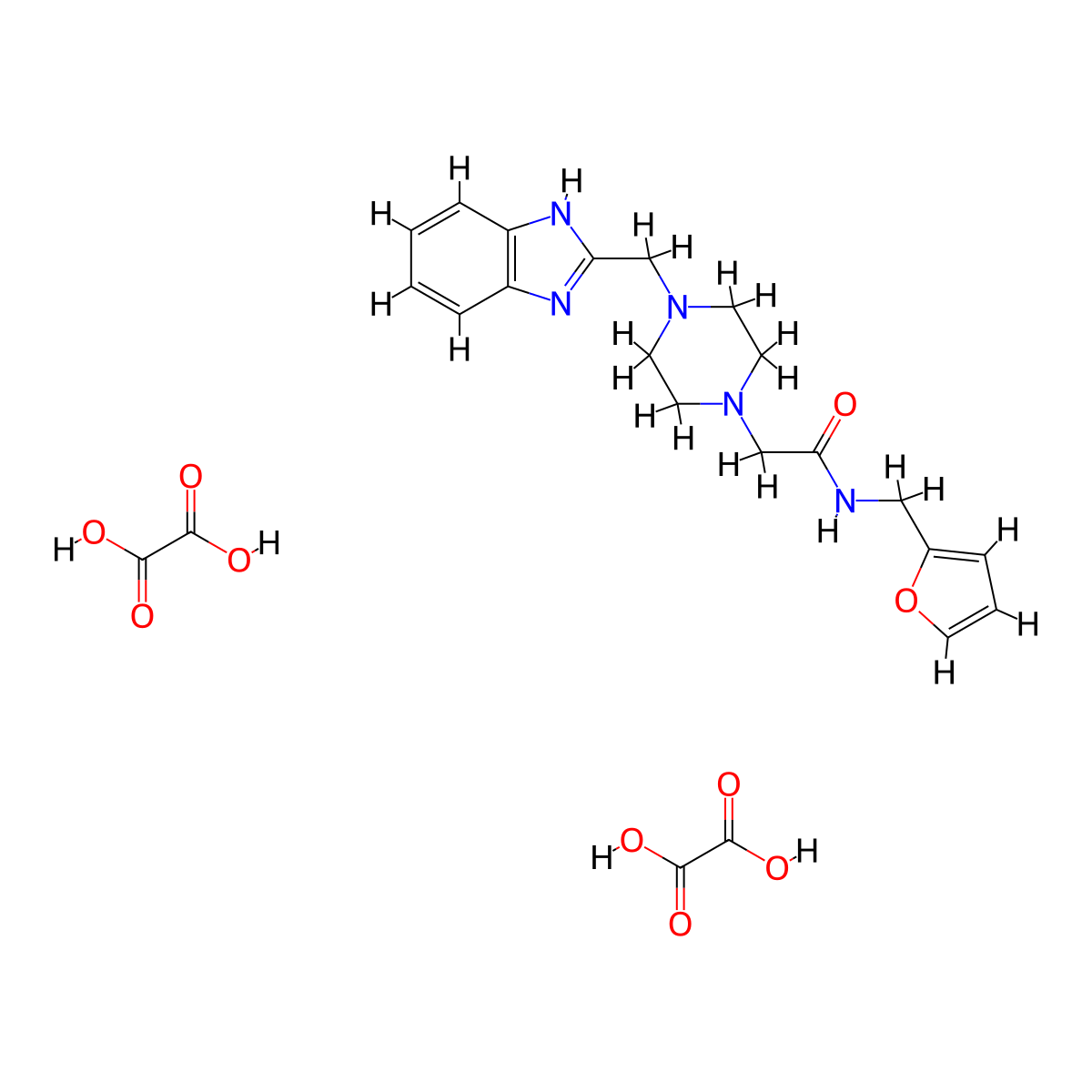 2-(4-((1H-benzo[d]imidazol-2-yl)methyl)piperazin-1-yl)-N-(furan-2-ylmethyl)acetamide dioxalate molecular structure, CAS 1351597-80-2