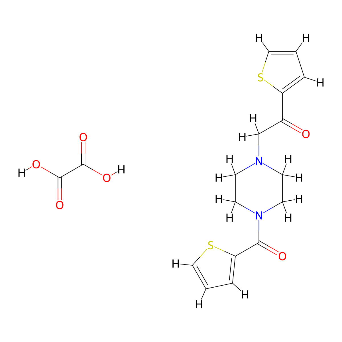 1-(Thiophen-2-yl)-2-(4-(thiophene-2-carbonyl)piperazin-1-yl)ethanone oxalate molecular structure, CAS 1351597-81-3