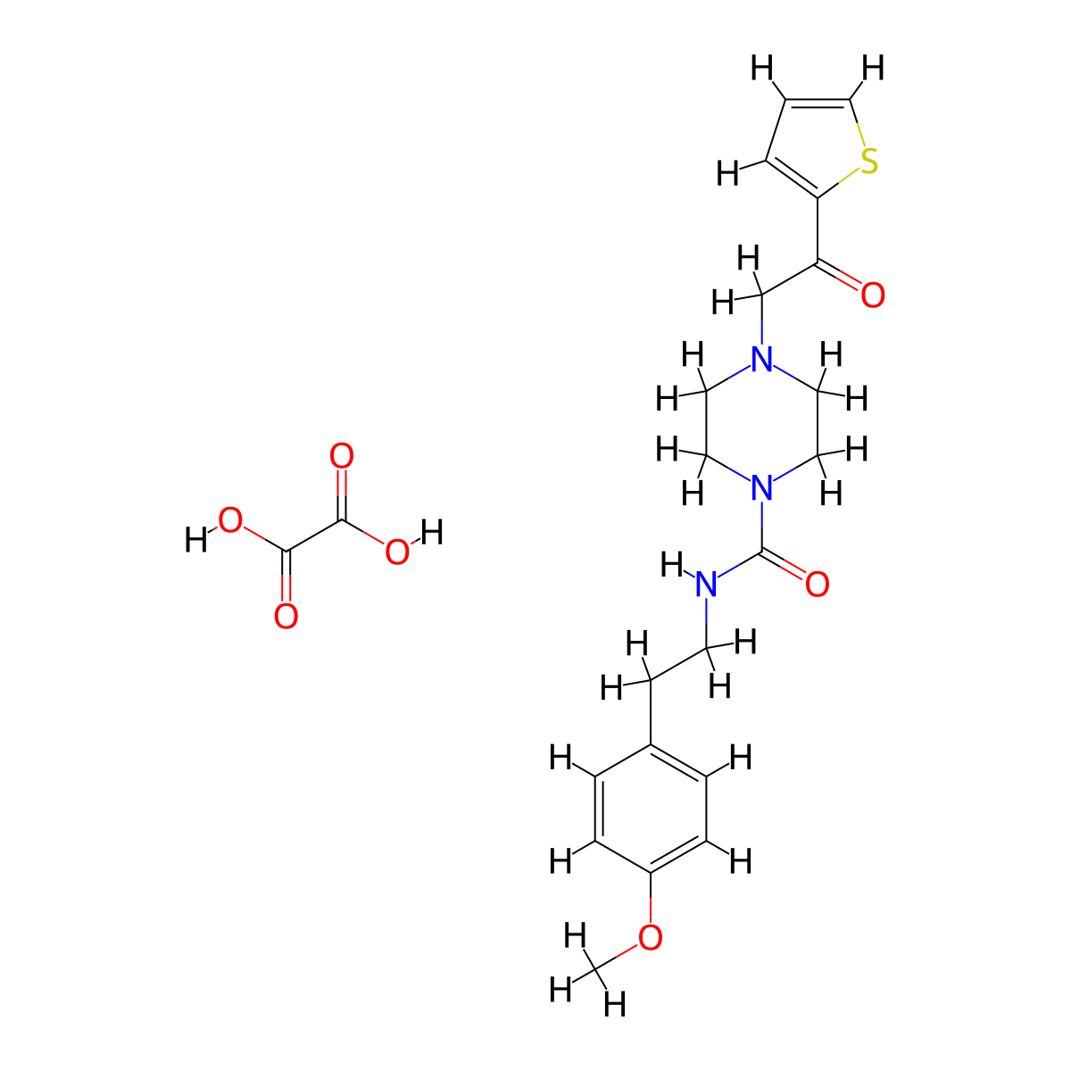 N-(4-methoxyphenethyl)-4-(2-oxo-2-(thiophen-2-yl)ethyl)piperazine-1-carboxamide oxalate molecular structure, CAS 1351597-86-8