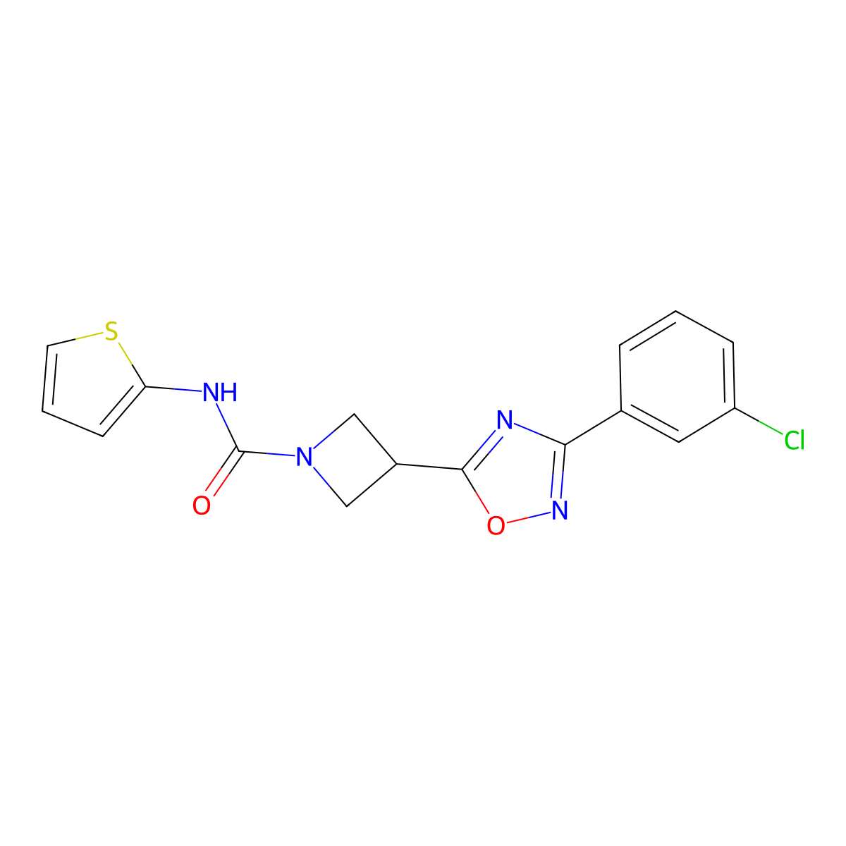 3-(3-(3-chlorophenyl)-1,2,4-oxadiazol-5-yl)-N-(thiophen-2-yl)azetidine-1-carboxamide molecular structure, CAS 1351598-13-4