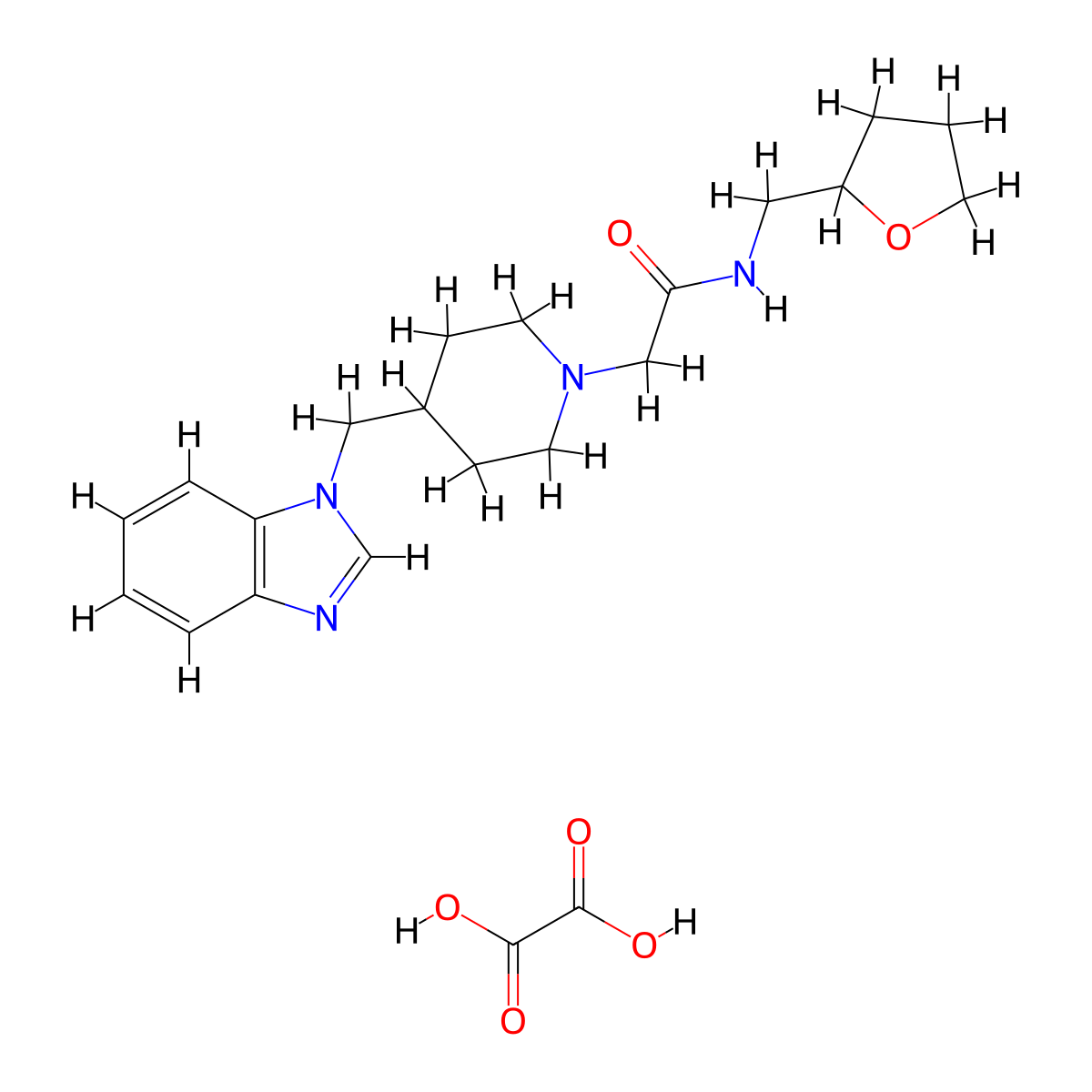 2-(4-((1H-benzo[d]imidazol-1-yl)methyl)piperidin-1-yl)-N-((tetrahydrofuran-2-yl)methyl)acetamide oxalate molecular structure, CAS 1351598-14-5