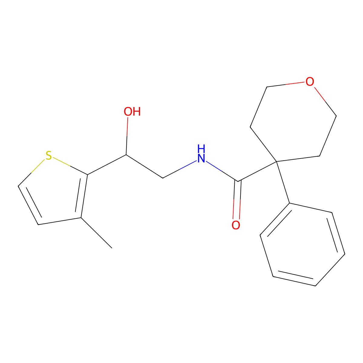 N-[2-hydroxy-2-(3-methylthiophen-2-yl)ethyl]-4-phenyloxane-4-carboxamide molecular structure, CAS 1351598-36-1