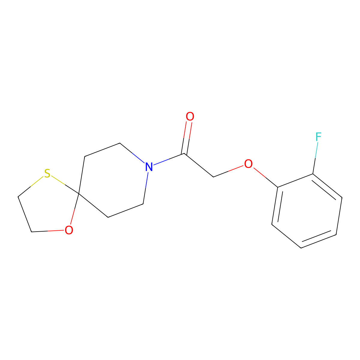 2-(2-Fluorophenoxy)-1-(1-oxa-4-thia-8-azaspiro[4.5]decan-8-yl)ethanone molecular structure, CAS 1351598-38-3