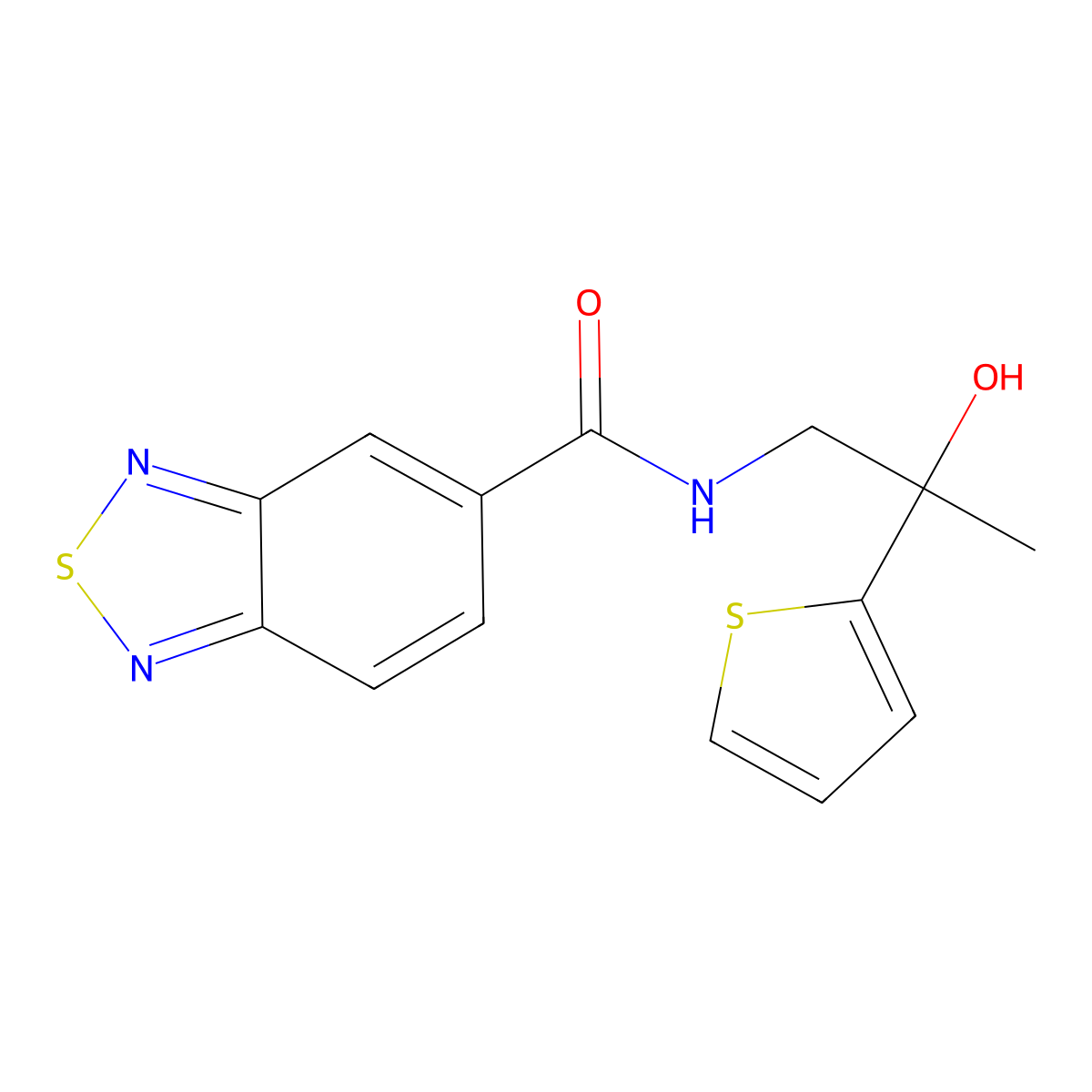 N-(2-hydroxy-2-(thiophen-2-yl)propyl)benzo[c][1,2,5]thiadiazole-5-carboxamide molecular structure, CAS 1351598-42-9