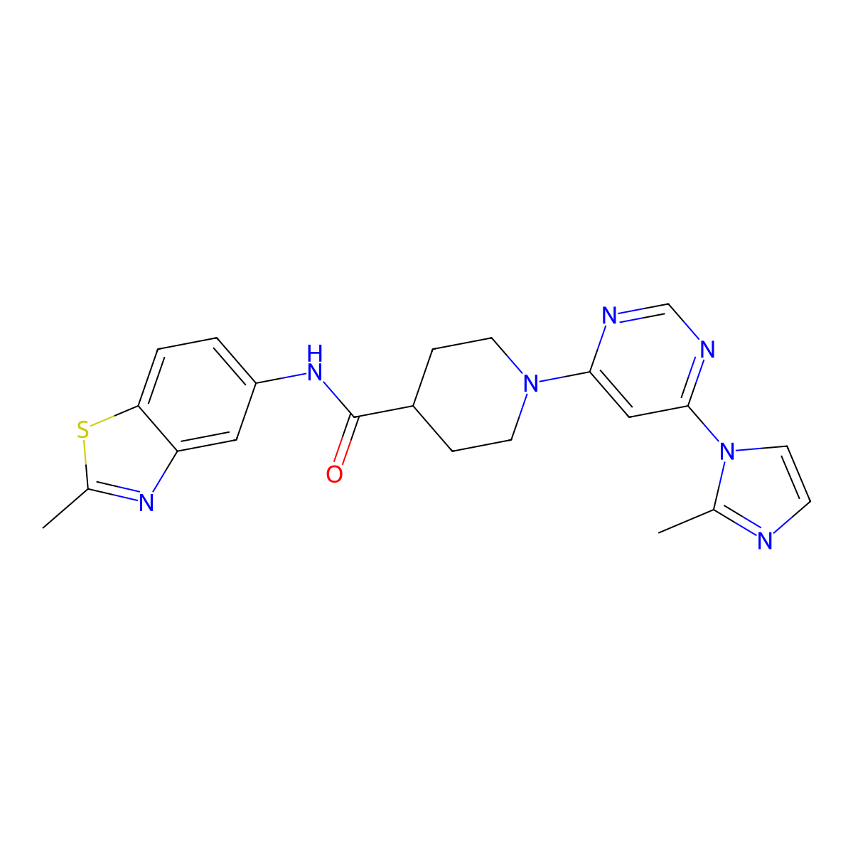 1-(6-(2-methyl-1H-imidazol-1-yl)pyrimidin-4-yl)-N-(2-methylbenzo[d]thiazol-5-yl)piperidine-4-carboxamide molecular structure, CAS 1351598-50-9