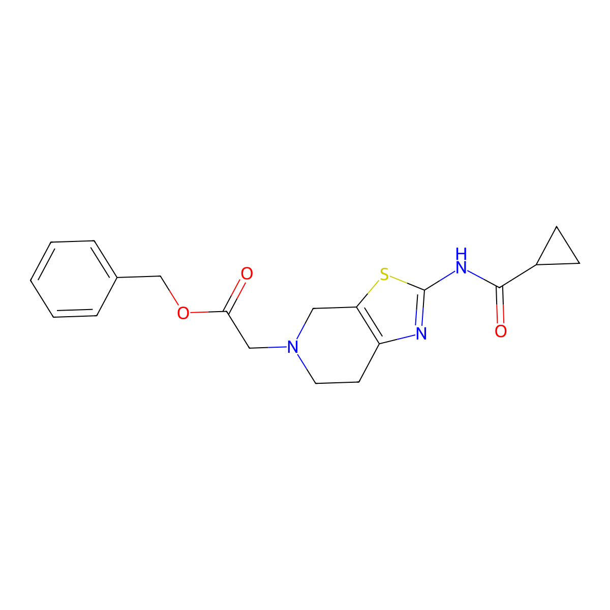 benzyl 2-(2-(cyclopropanecarboxamido)-6,7-dihydrothiazolo[5,4-c]pyridin-5(4H)-yl)acetate molecular structure, CAS 1351598-86-1