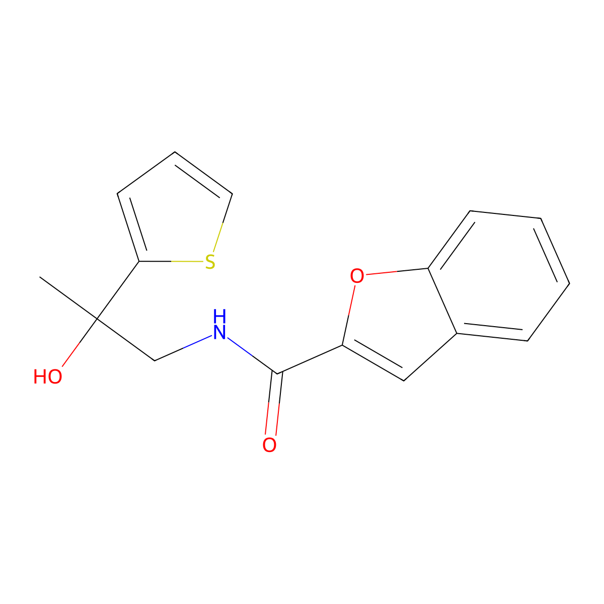 N-[2-hydroxy-2-(thiophen-2-yl)propyl]-1-benzofuran-2-carboxamide molecular structure, CAS 1351598-87-2