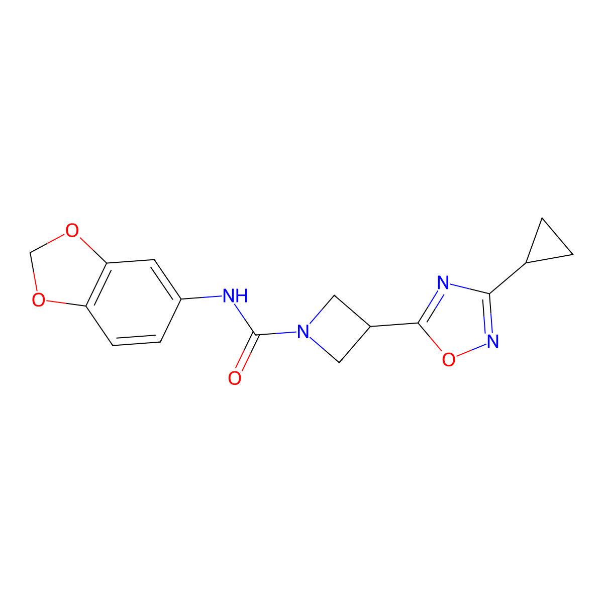 N-(benzo[d][1,3]dioxol-5-yl)-3-(3-cyclopropyl-1,2,4-oxadiazol-5-yl)azetidine-1-carboxamide molecular structure, CAS 1351598-93-0