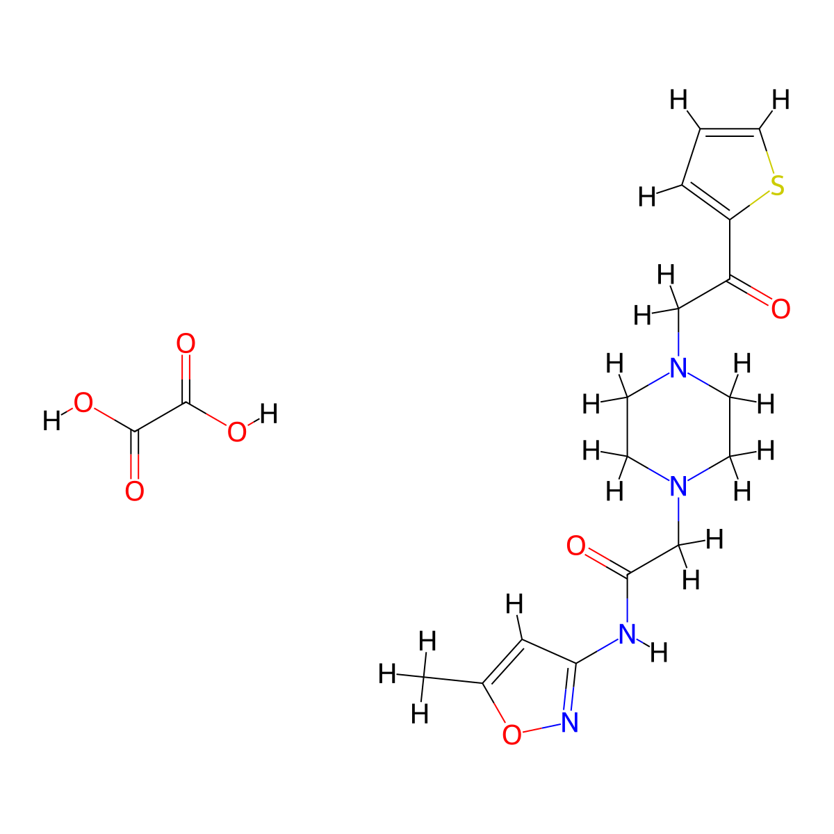 N-(5-methylisoxazol-3-yl)-2-(4-(2-oxo-2-(thiophen-2-yl)ethyl)piperazin-1-yl)acetamide oxalate molecular structure, CAS 1351598-96-3