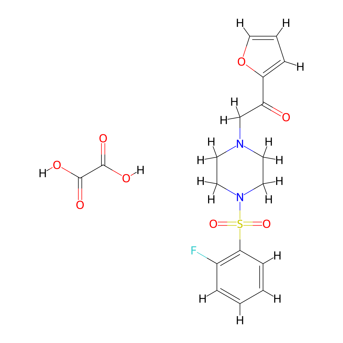 2-(4-((2-Fluorophenyl)sulfonyl)piperazin-1-yl)-1-(furan-2-yl)ethanone oxalate molecular structure, CAS 1351599-05-7