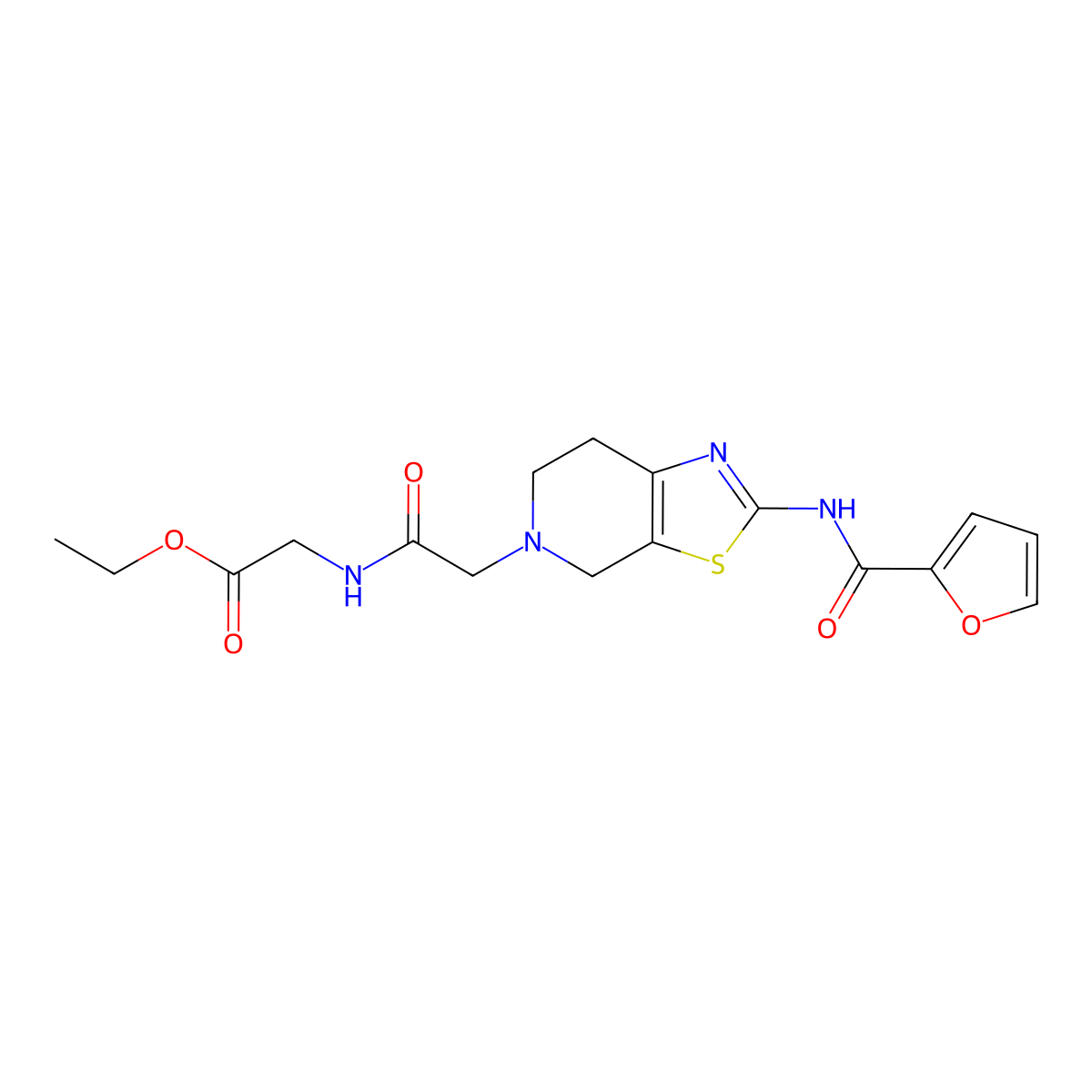 ethyl 2-(2-(2-(furan-2-carboxamido)-6,7-dihydrothiazolo[5,4-c]pyridin-5(4H)-yl)acetamido)acetate molecular structure, CAS 1351599-07-9