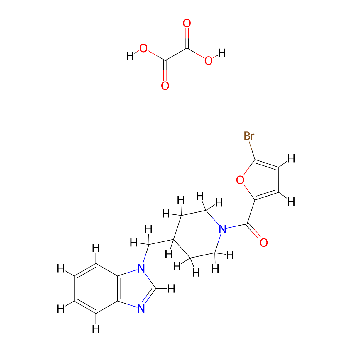 (4-((1H-benzo[d]imidazol-1-yl)methyl)piperidin-1-yl)(5-bromofuran-2-yl)methanone oxalate molecular structure, CAS 1351599-10-4