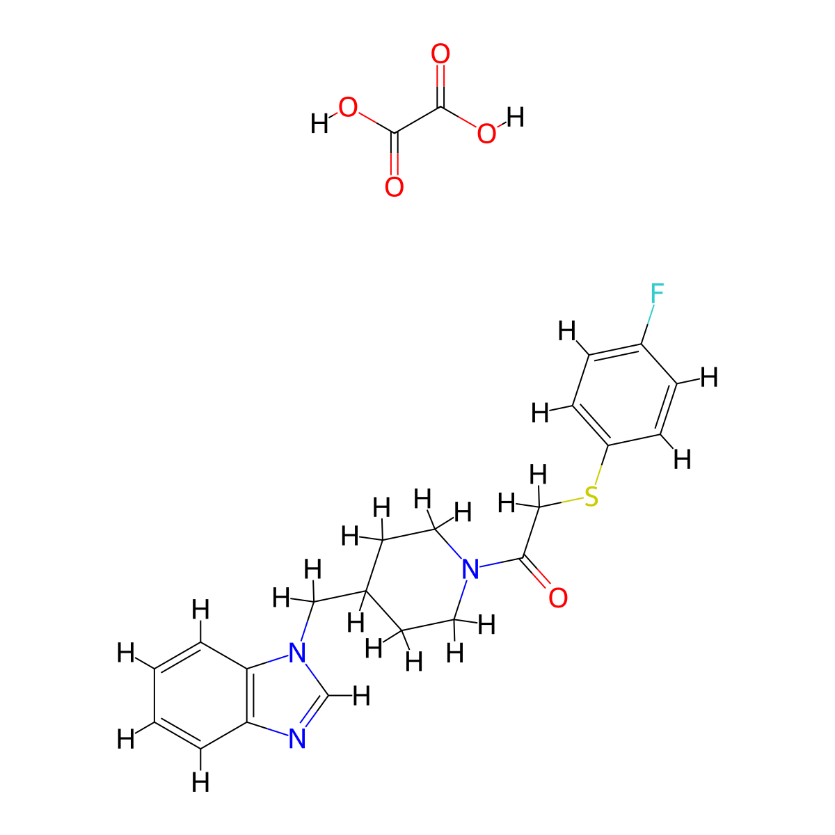 1-(4-((1H-benzo[d]imidazol-1-yl)methyl)piperidin-1-yl)-2-((4-fluorophenyl)thio)ethanone oxalate molecular structure, CAS 1351599-14-8